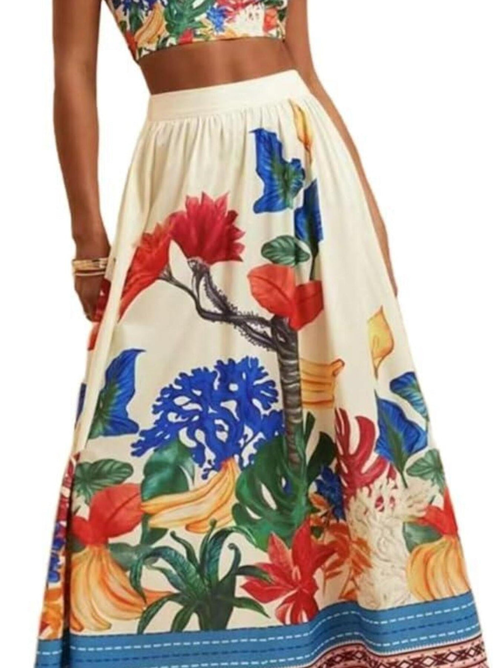 Floral Print Crop Top and Skirt Set