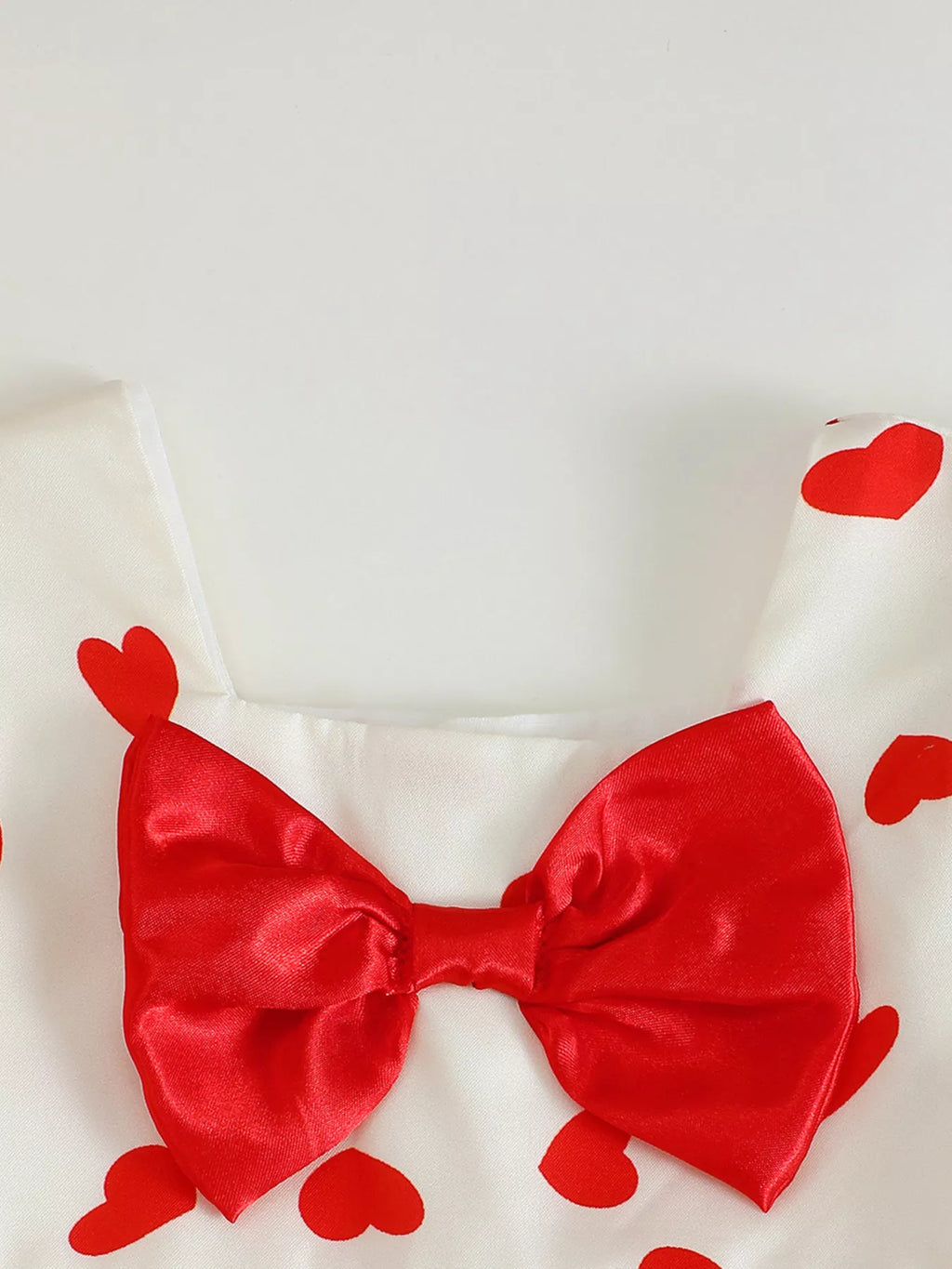 Children's Heart Print Puff Sleeve Dress with Bow