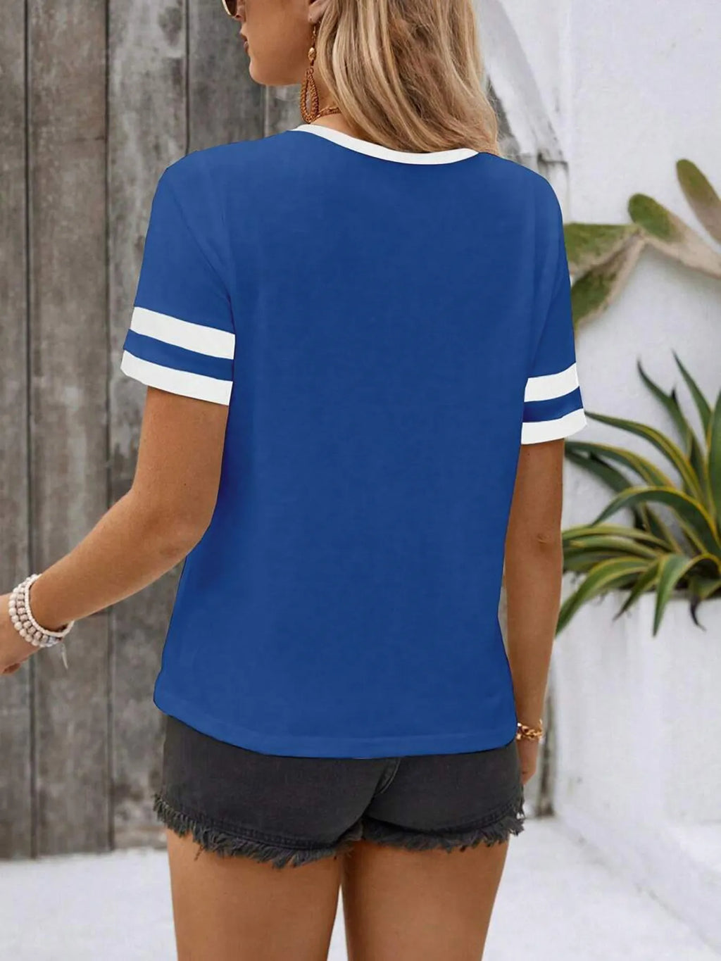 Striped Short Sleeve Half Zip Top