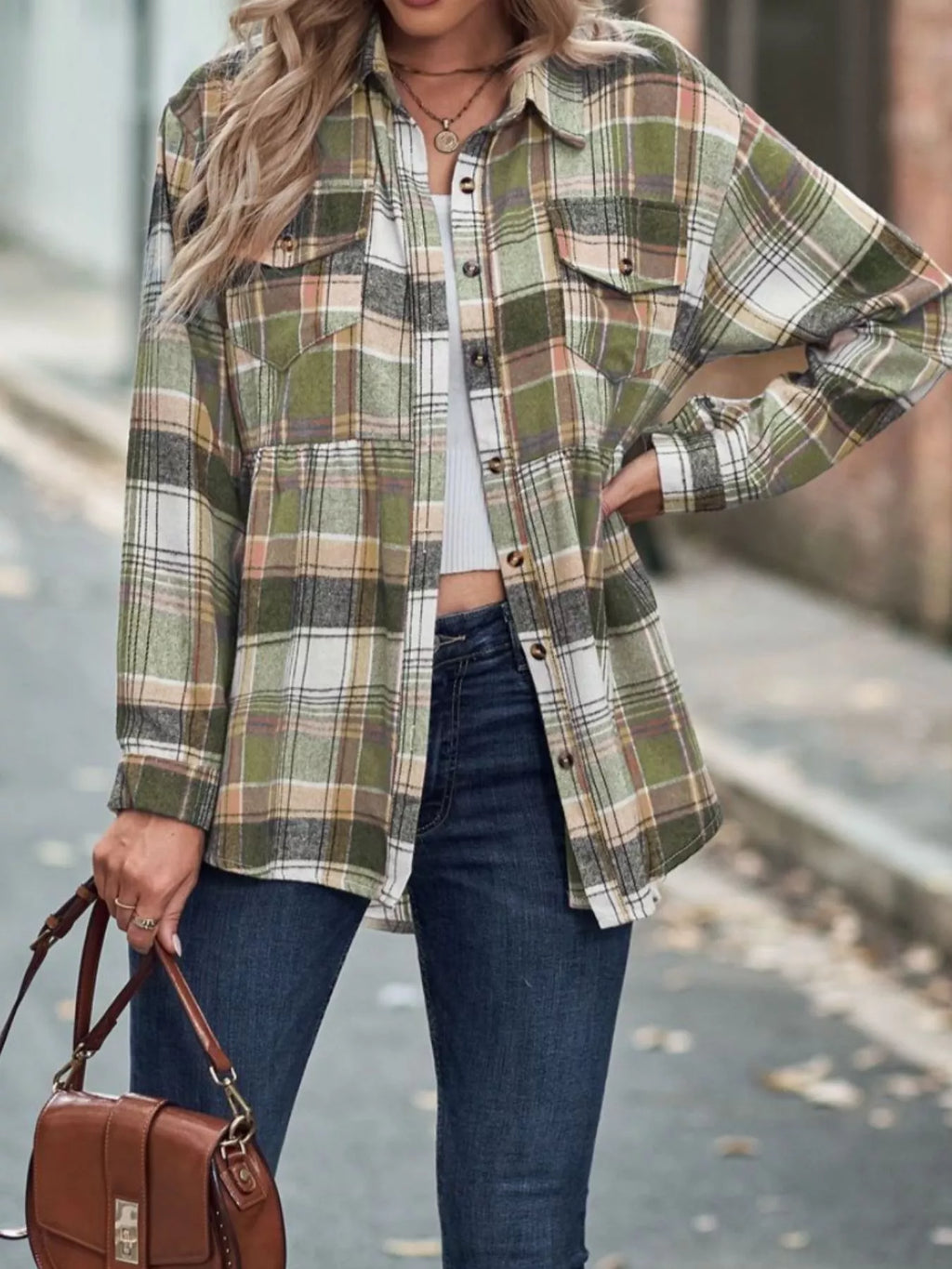 Plaid Button-Down Long Sleeve Shirt