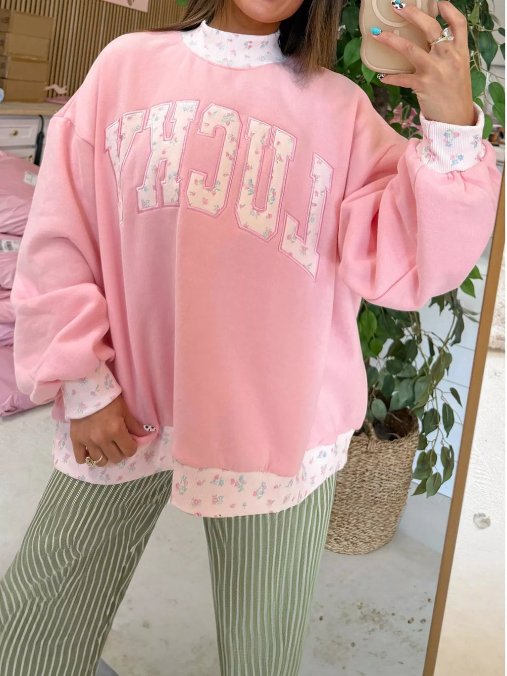 High Neck Floral Patch Embroidery Long Sleeve Sweatshirt