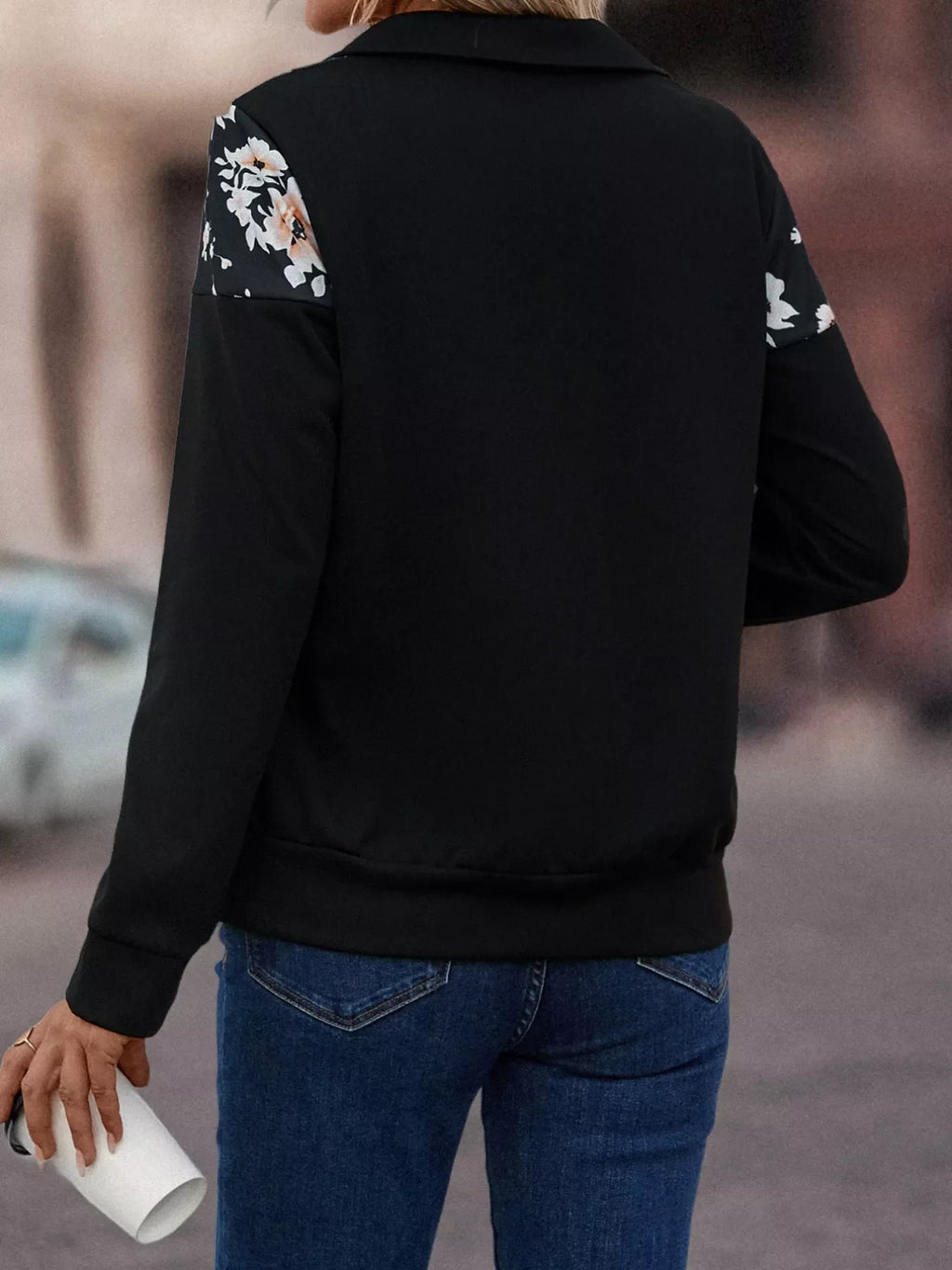 Floral Print Quarter Zip Sweatshirt