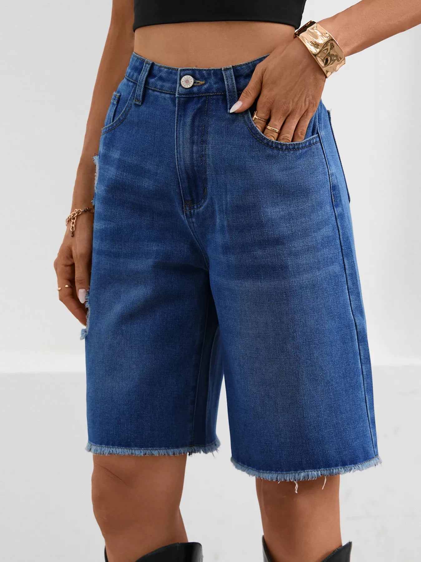 Ripped Frayed Hem Denim Shorts