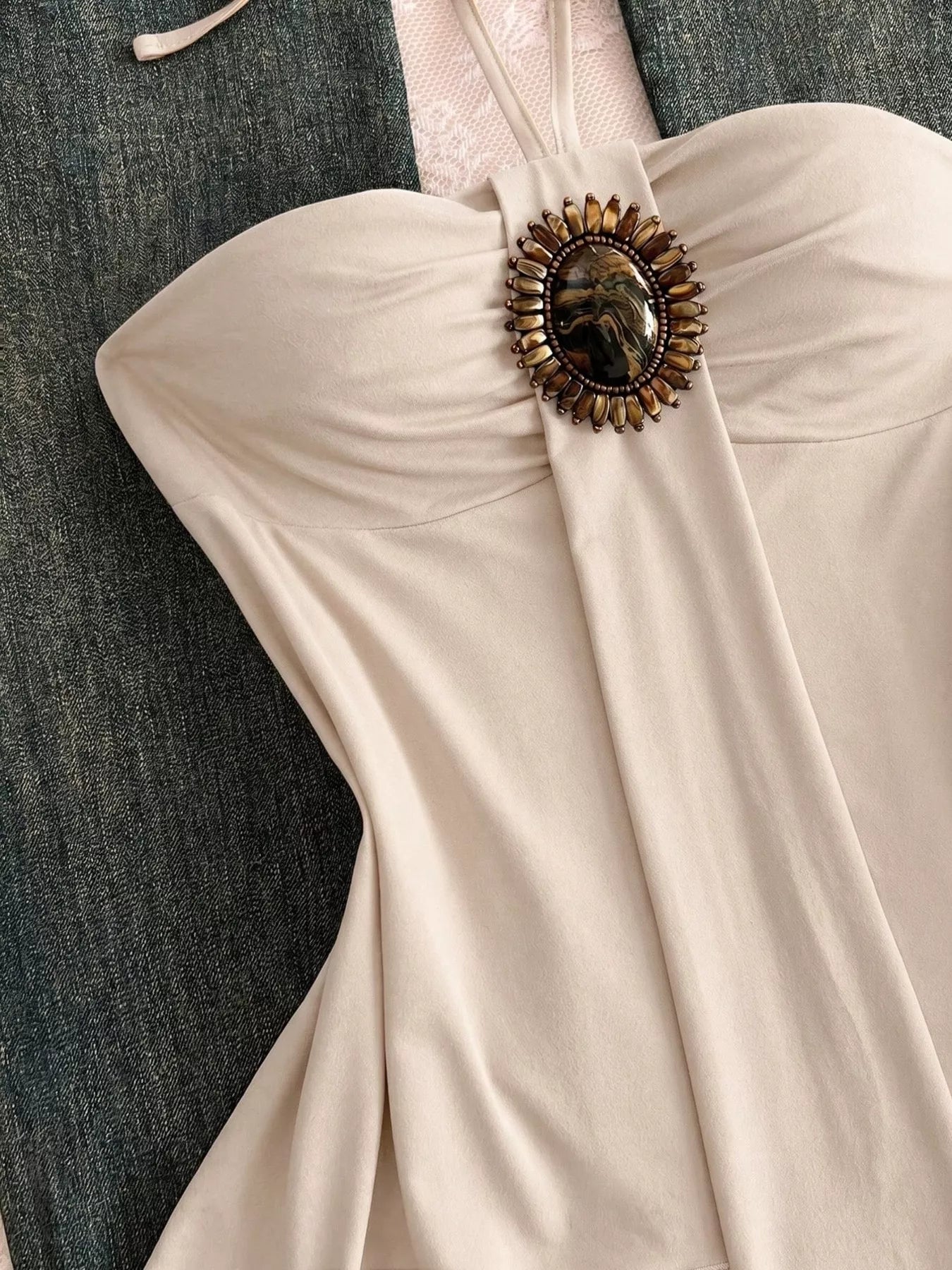 Embellished Front Halter Neck Cami