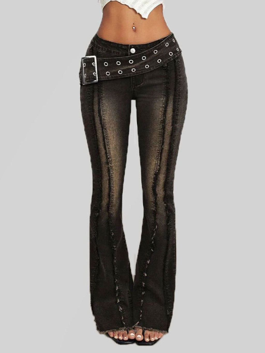Belted High Waist Flare Jeans
