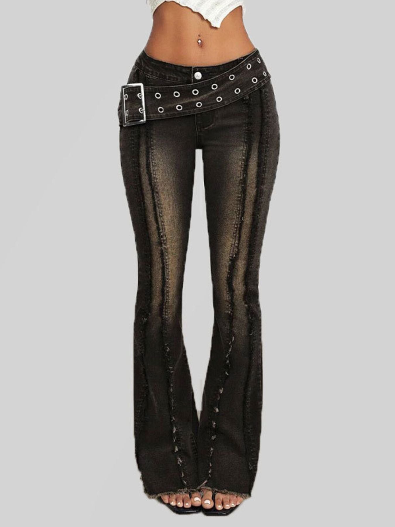 Belted High Waist Flare Jeans