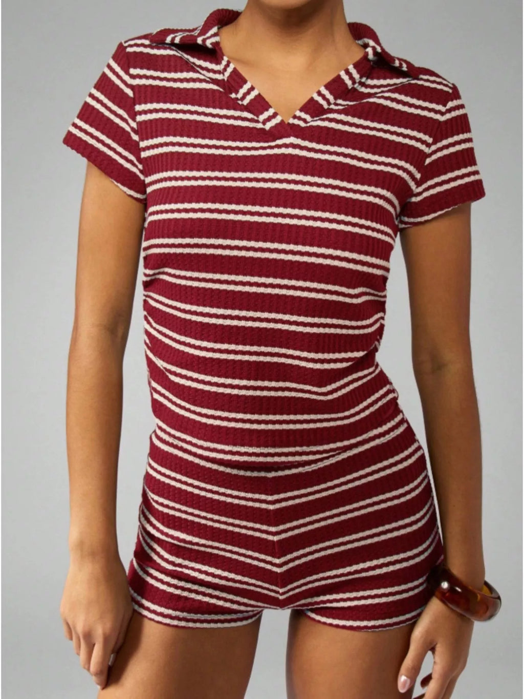 Striped Knit Short Sleeve Top & Shorts Set