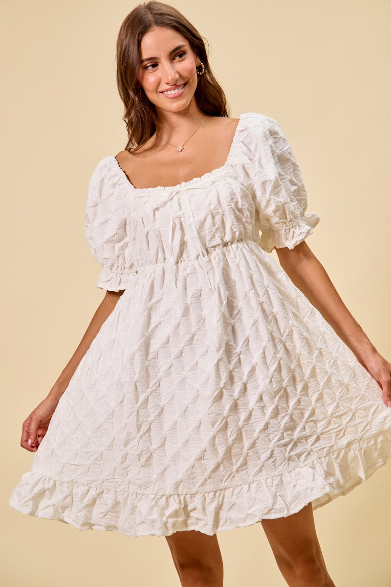 SO ME Texture Woven Ruching On Bust Mini Dress