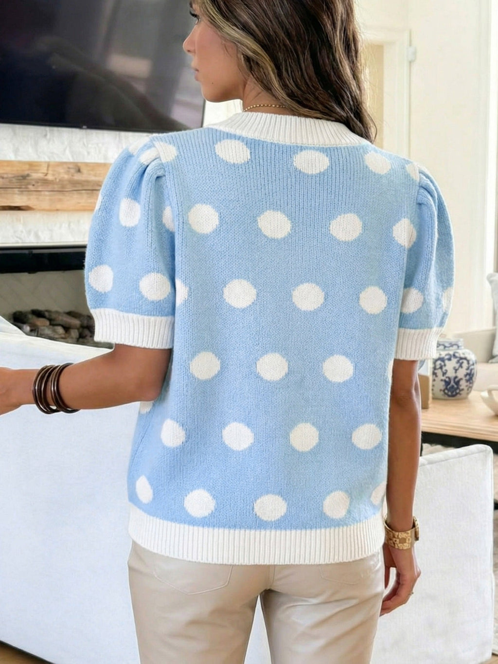 Polka Dot Puff Sleeve Sweater