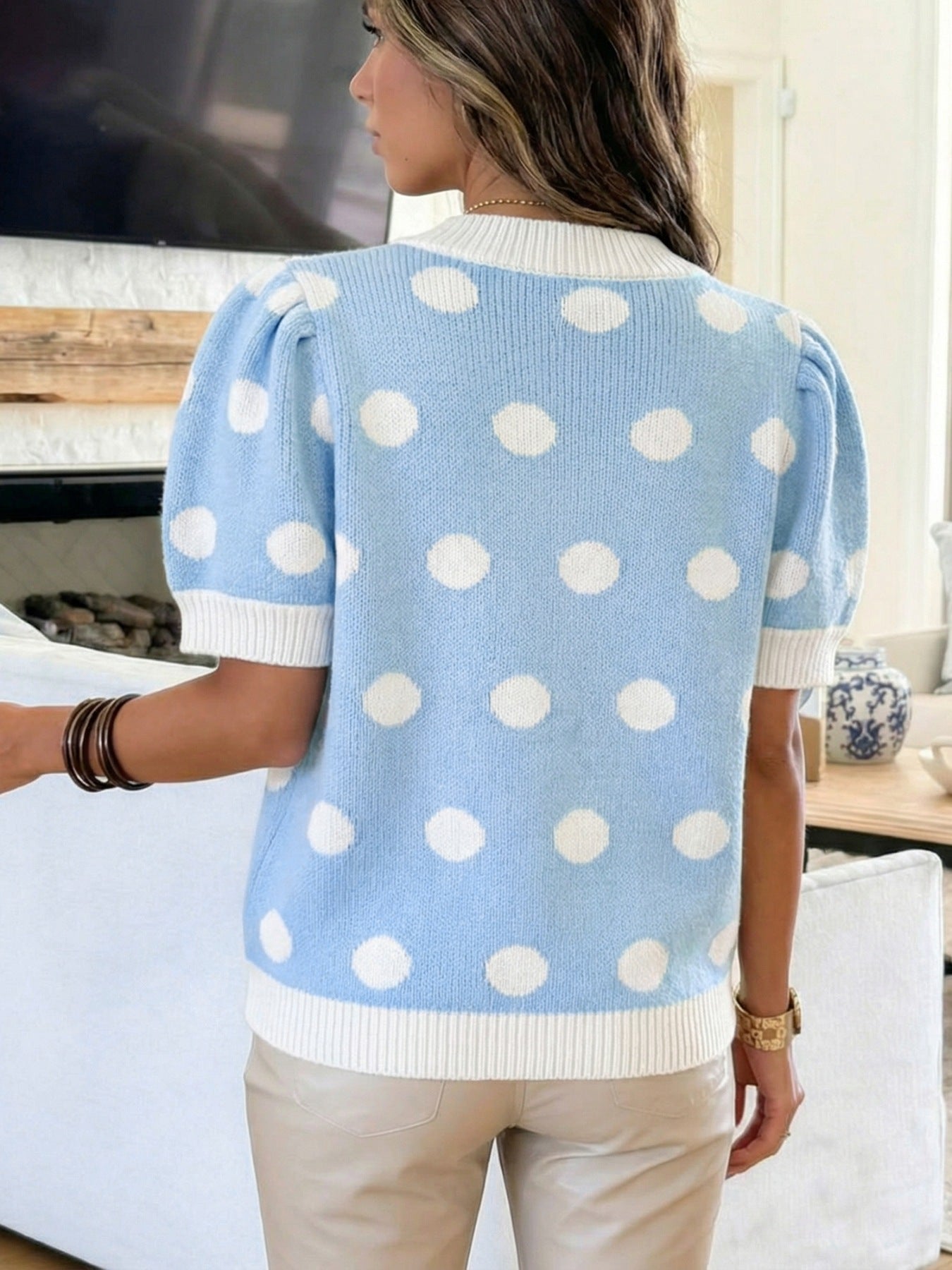 Polka Dot Puff Sleeve Sweater