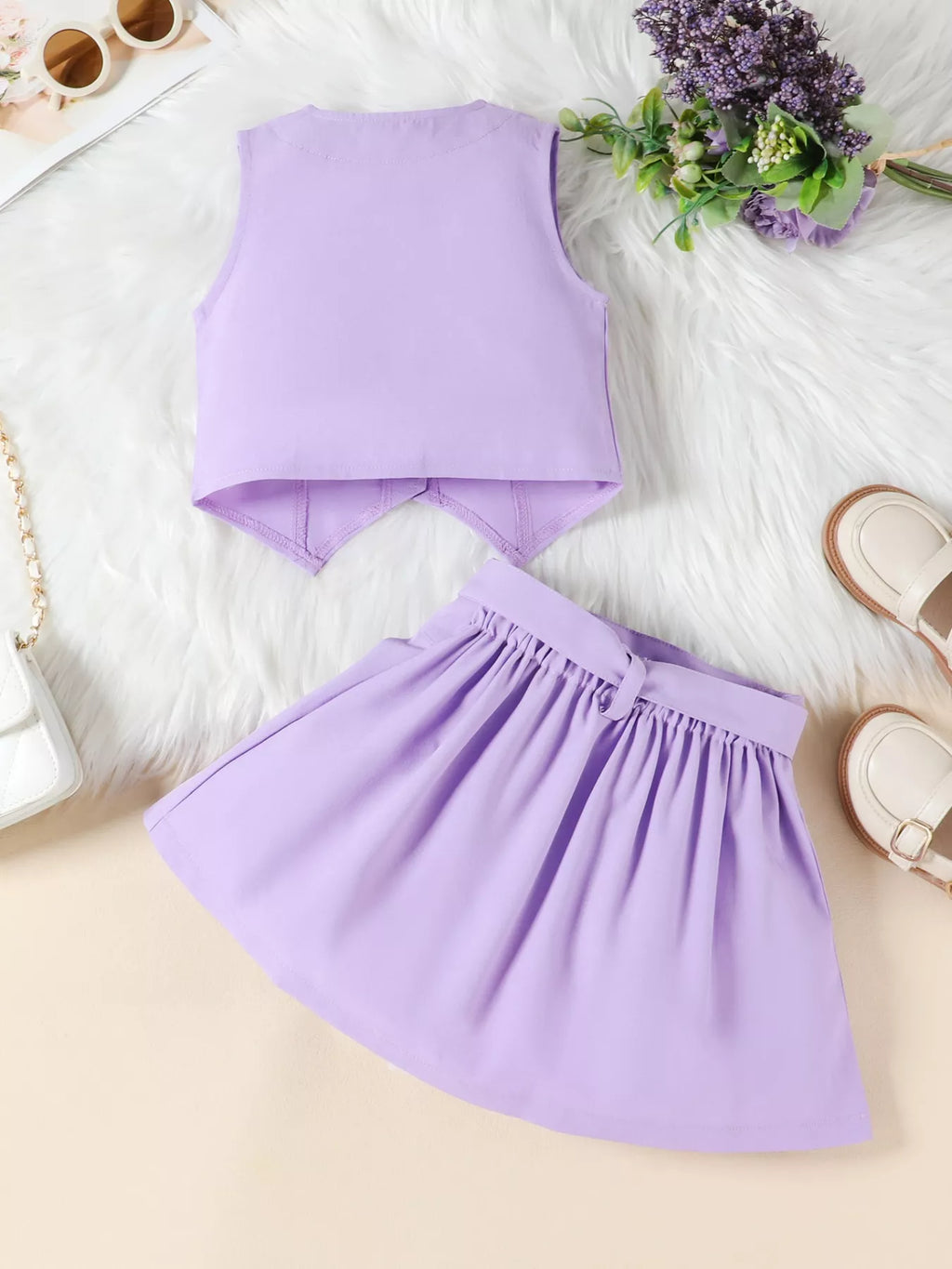 Children's Bowknot Vest & Pleated Skirt Set