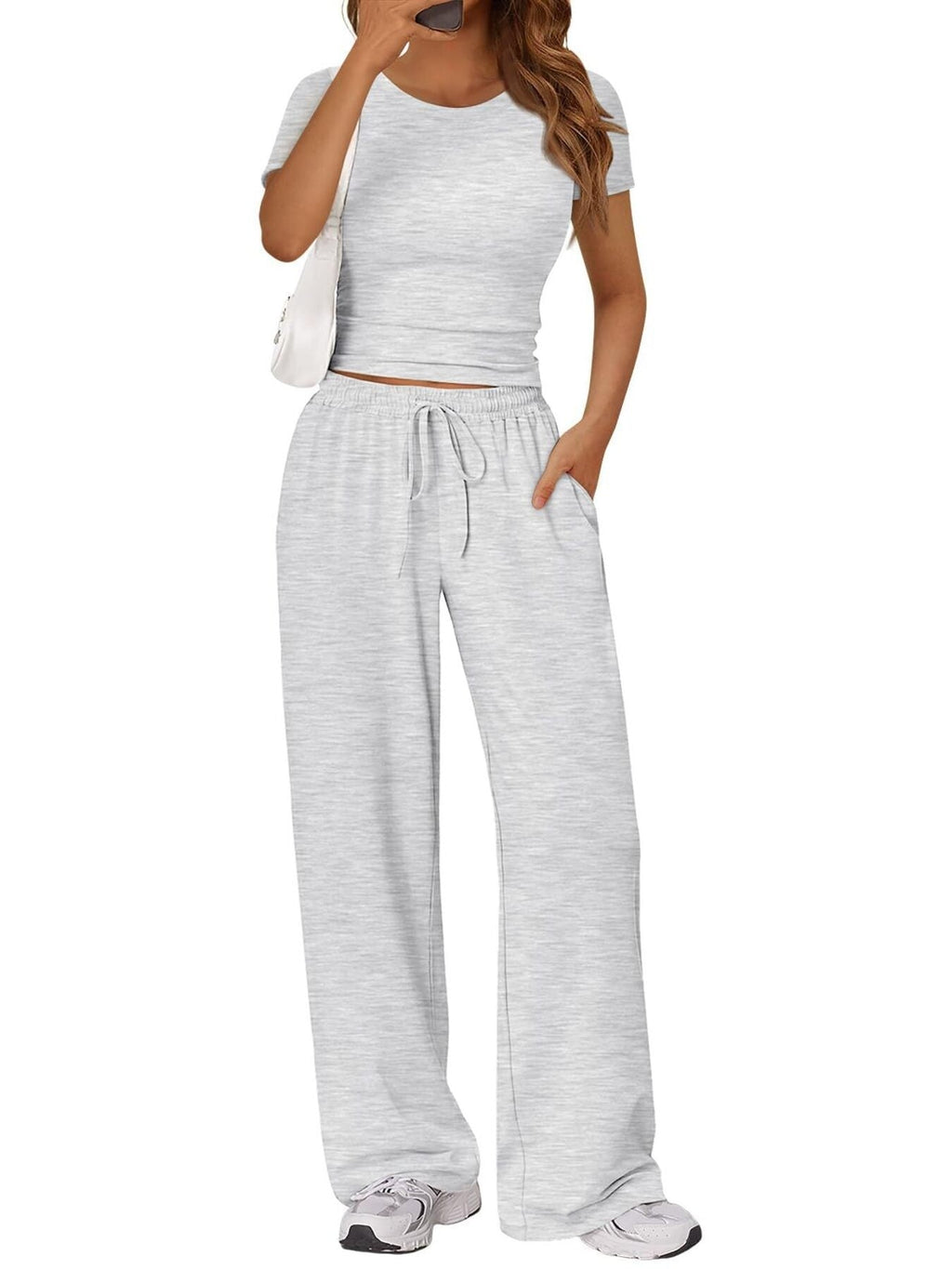 Round Neck Short Sleeve Tee and Pants Set
