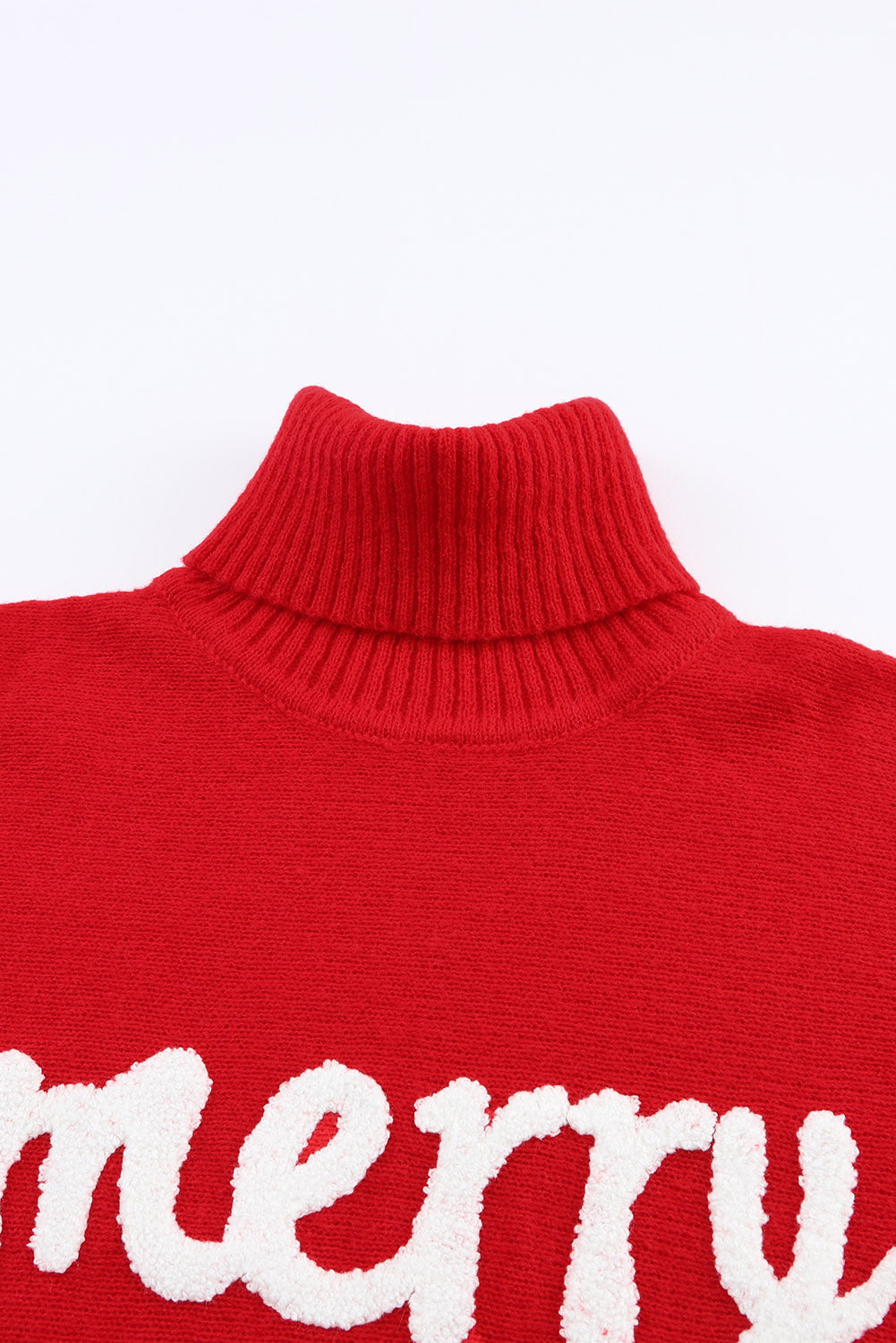 Christmas Merry Embroidered Puff Sleeve Turtleneck Sweater