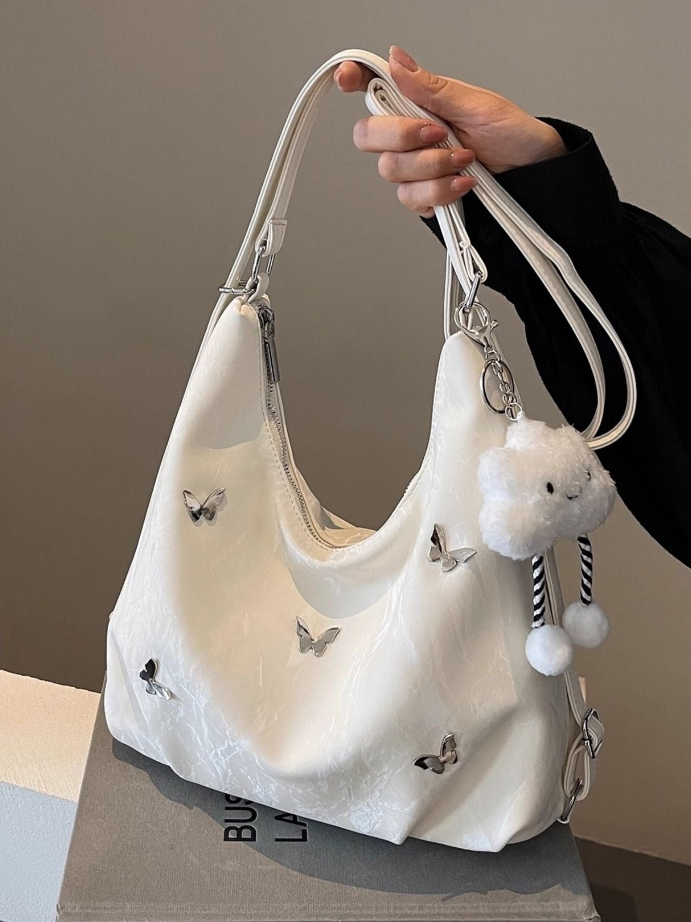 Convertible Cloud Charm Decor Shoulder Bag