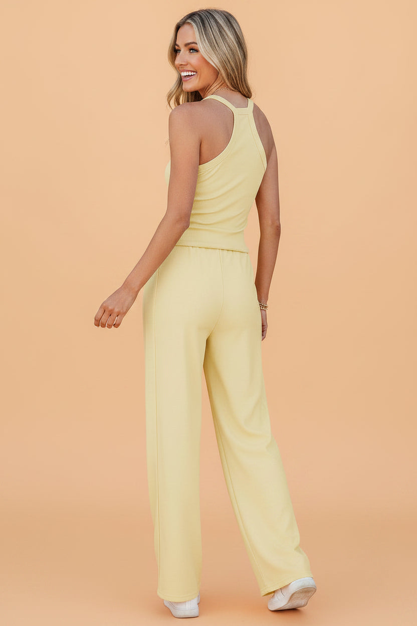 Solid Ribbed Tank Top & Sweatpants Set