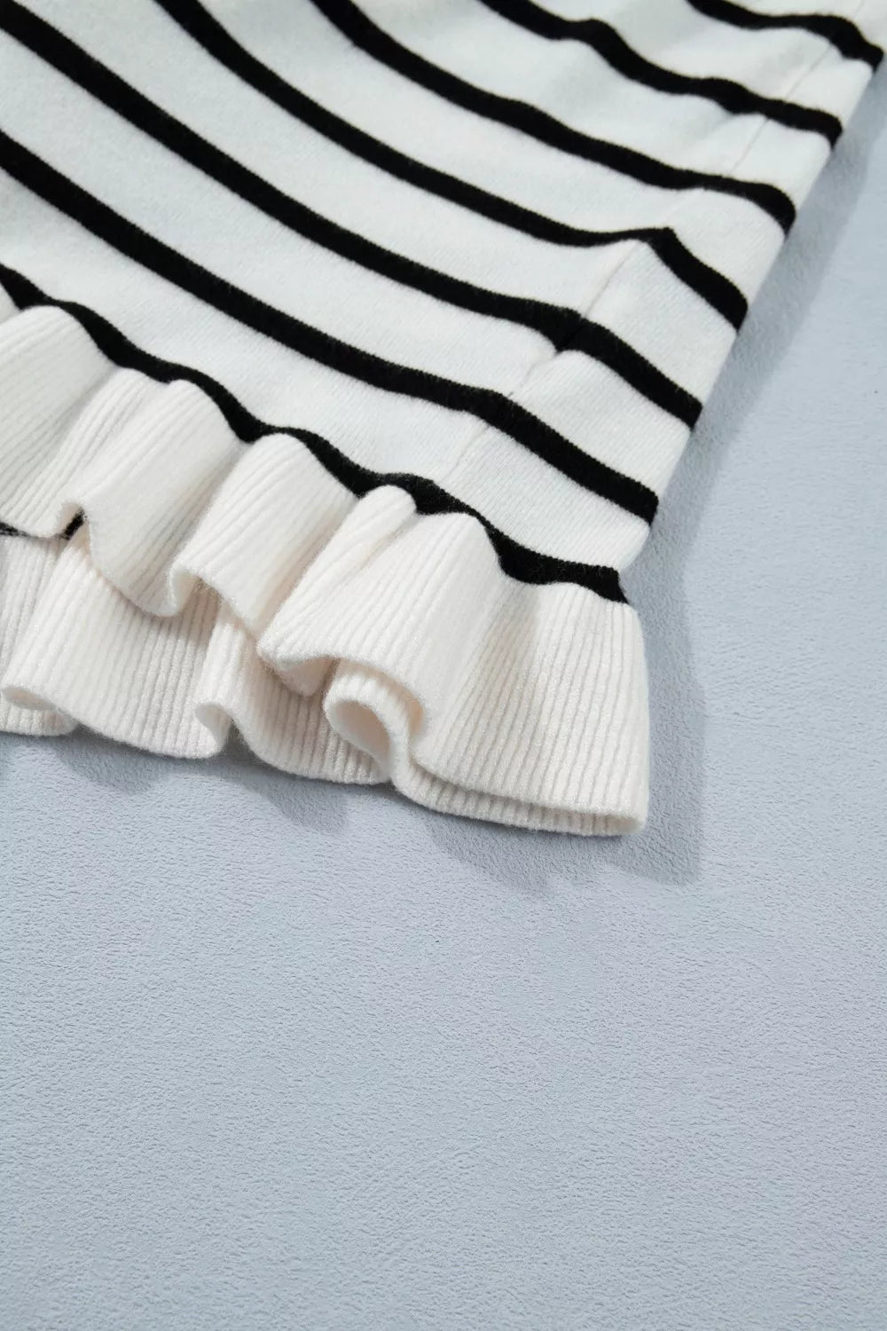Stripe Ruffle Trim Button Down Knit Short Sleeve Sweater Cardigan