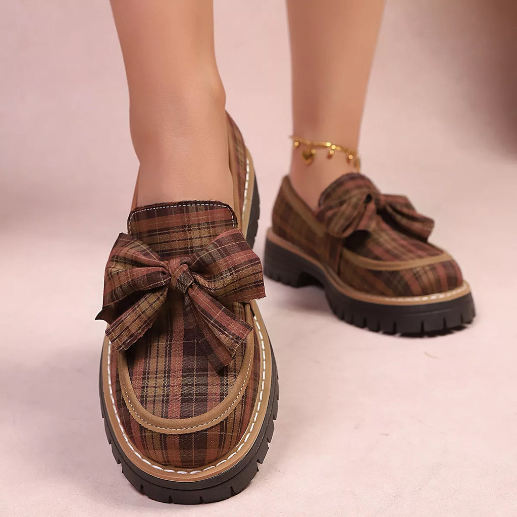 Plaid Bow Decor Chunky Loafers