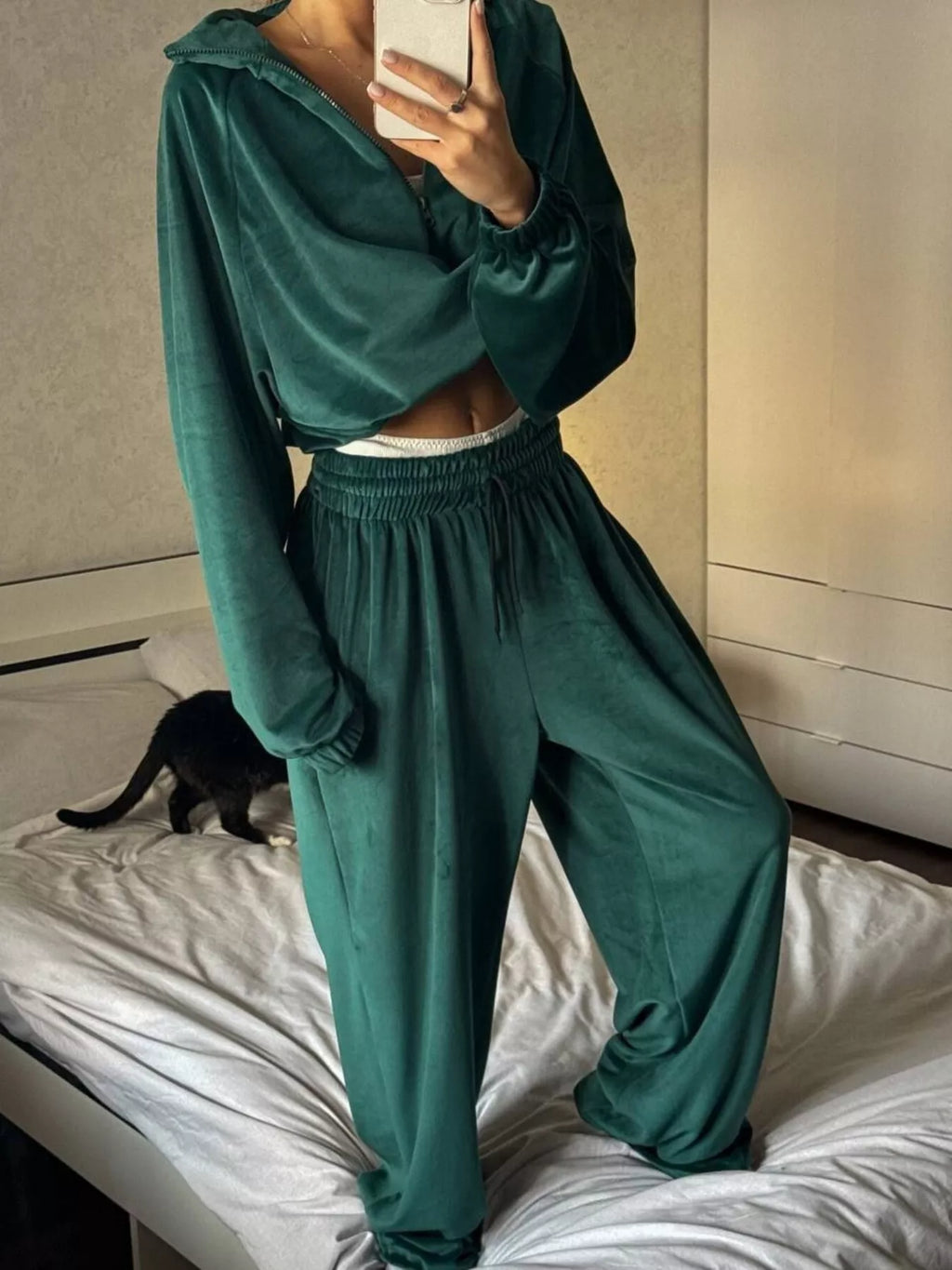 Zip Up Long Sleeve Outerwear and Pants Set