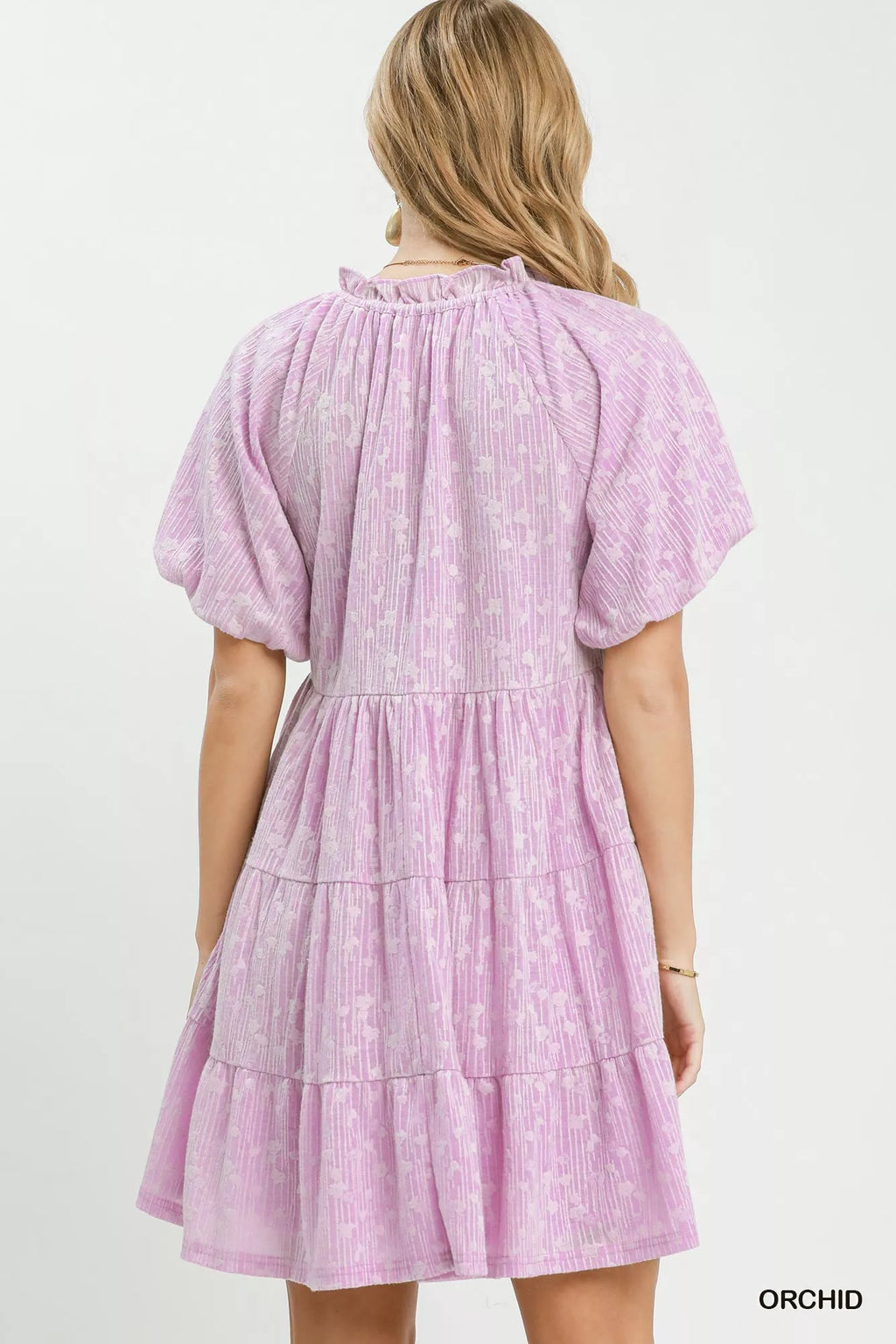 Umgee Jacquard Puff Sleeve Mini Dress