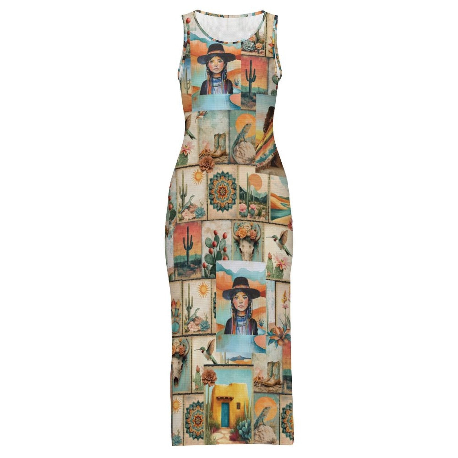 Baha Ranch Colores de Mexico Pictures of the Southwest Sleeveless Bodycon Side Slit Long Dress