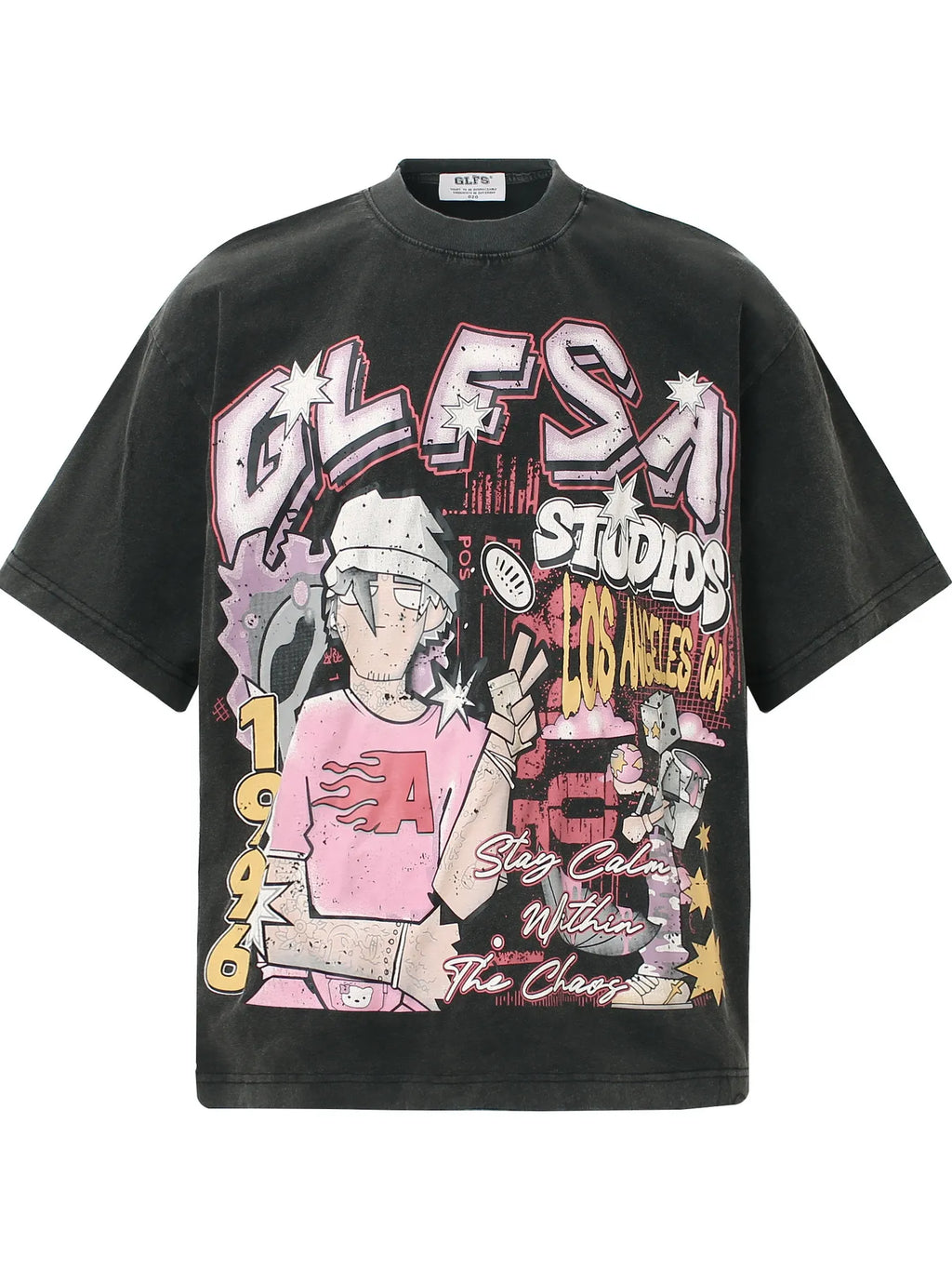 Men's Washed Anime Graphic Oversized T-Shirt