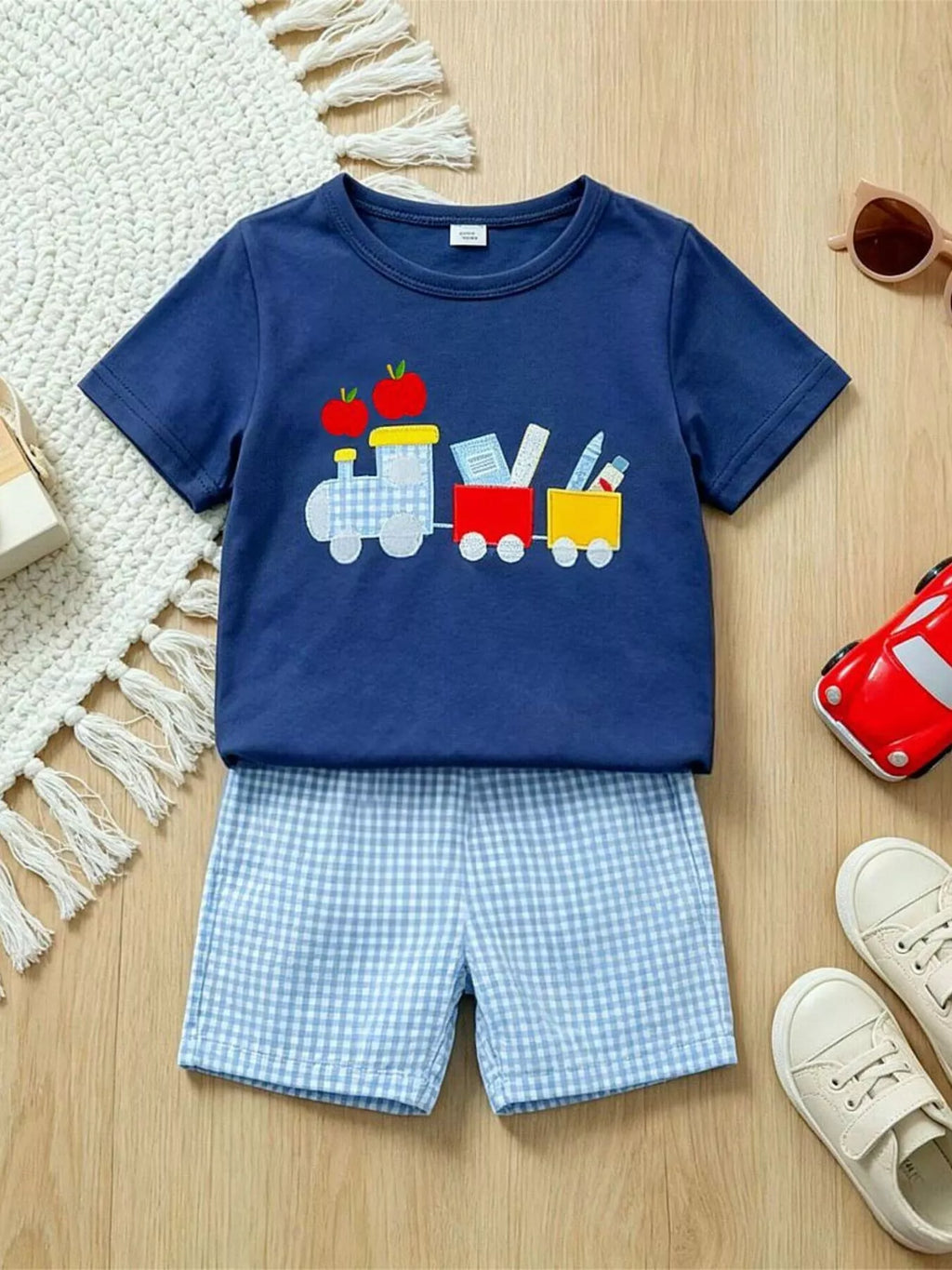Children's Embroidered Round Neck Tee and Shorts Set