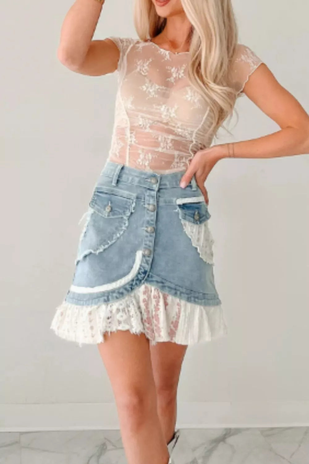 Exposed Seam Ruched Sheer Floral Mesh Top