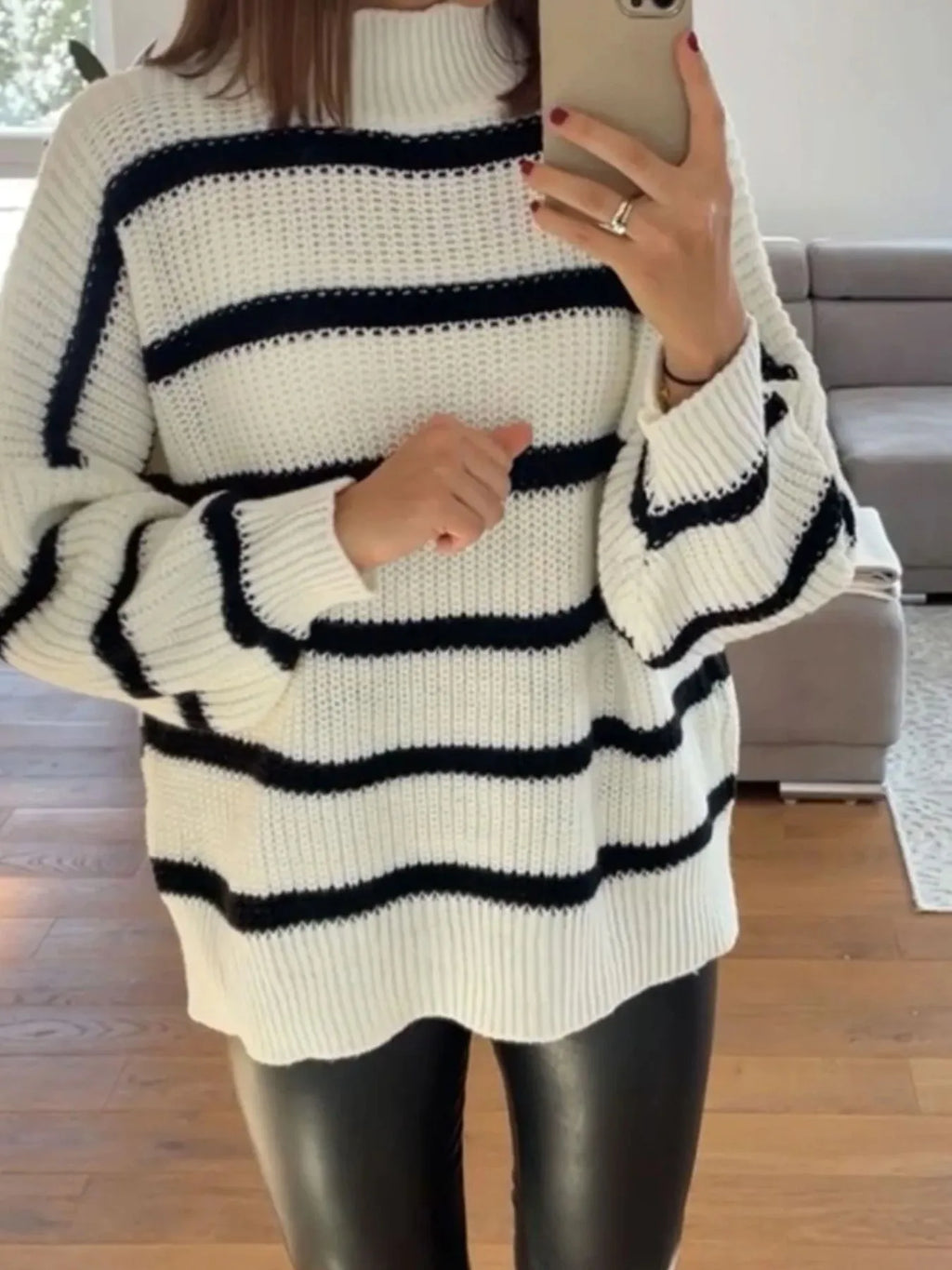 Striped Turtleneck Long Sleeve Sweater