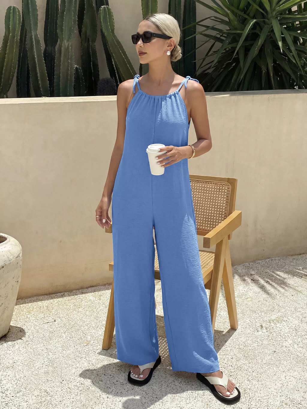 Tie Strap Wide Leg Casual Jumpsuit