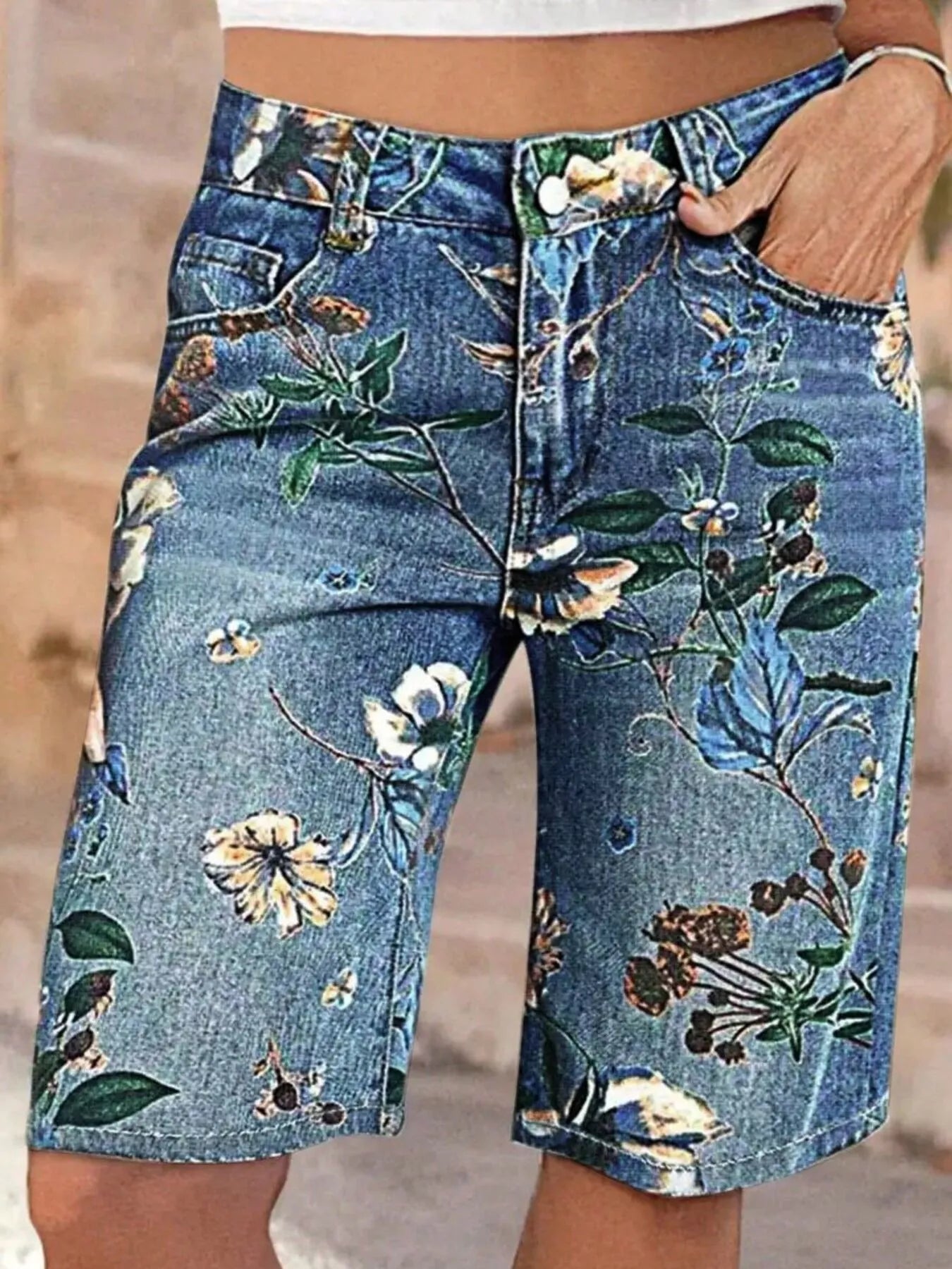Floral Print Denim Shorts