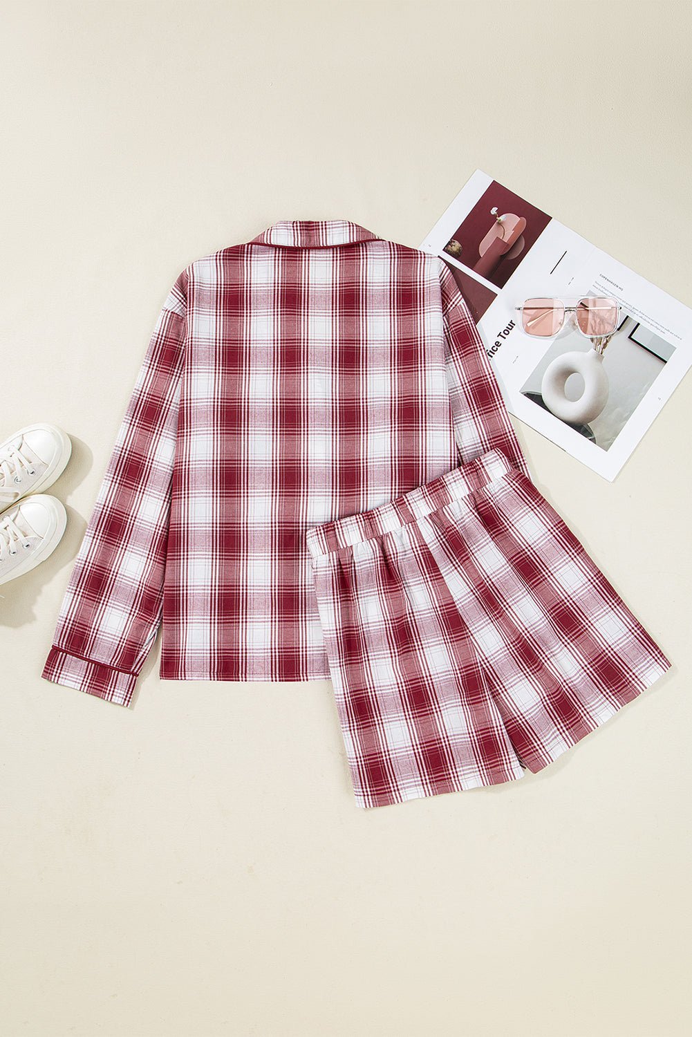 Plaid Shirt and Shorts Lounge Set
