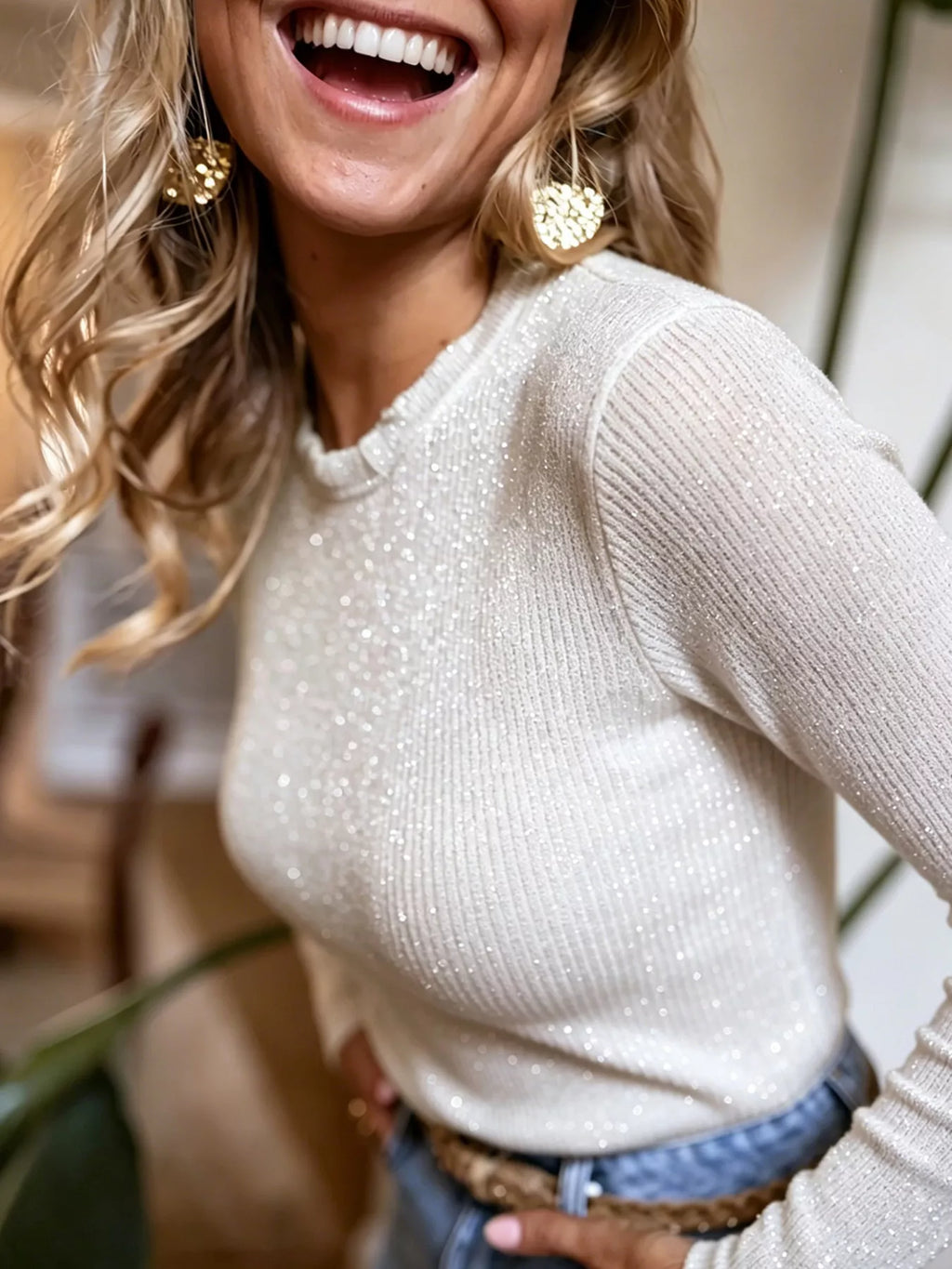 Ribbed Long Sleeve Knit Top