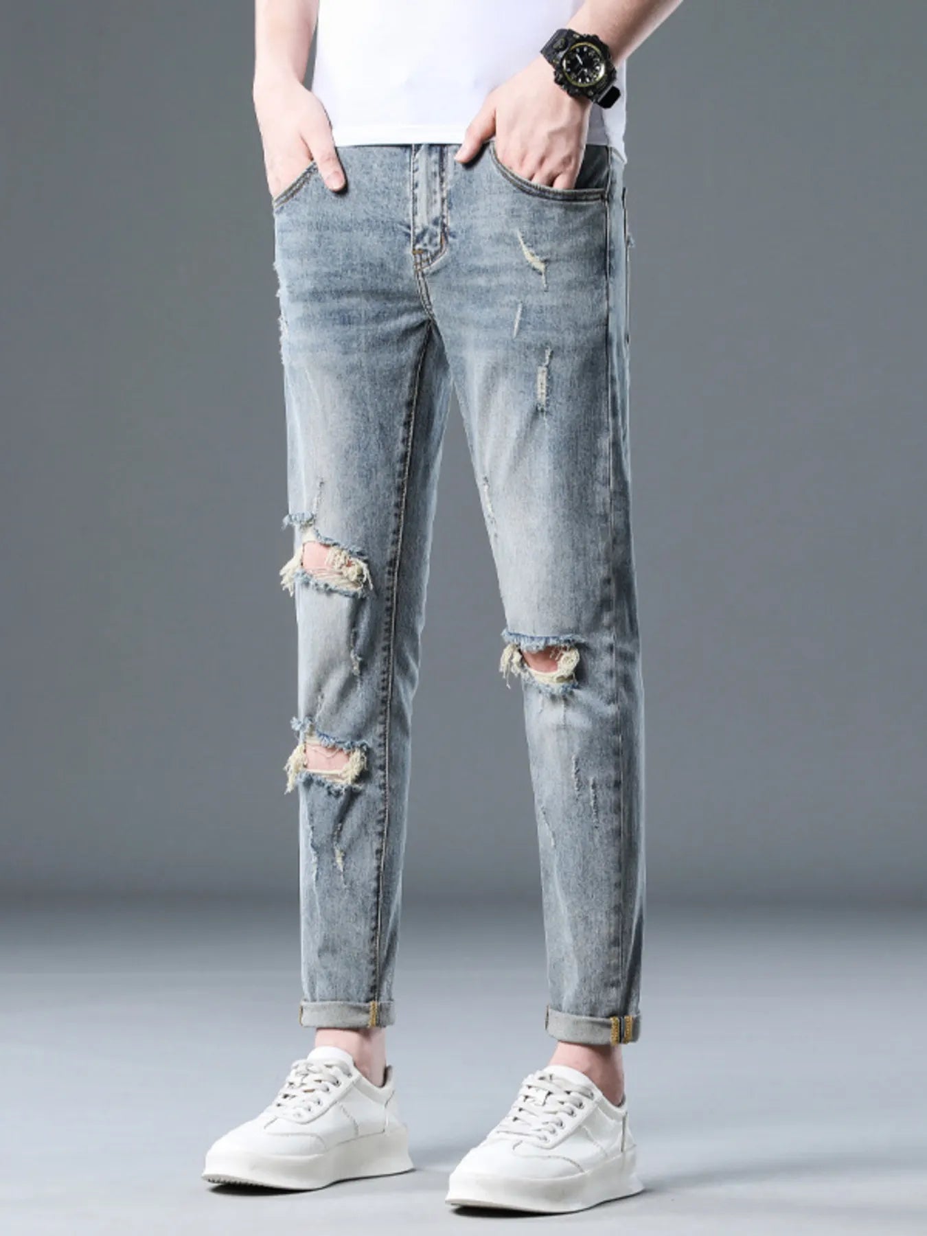Men's Plus Size Distressed Slim Fit Jeans