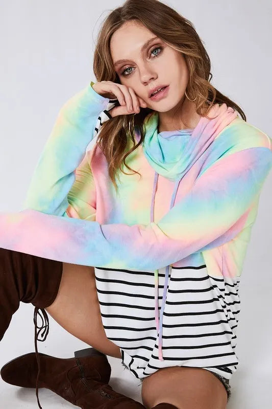BiBi Tie Dye French Terry Cowl Neck Top