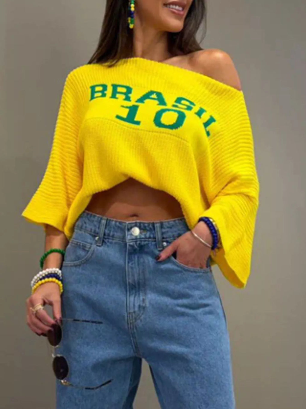 Brasil Letter Boat Neck Sweater