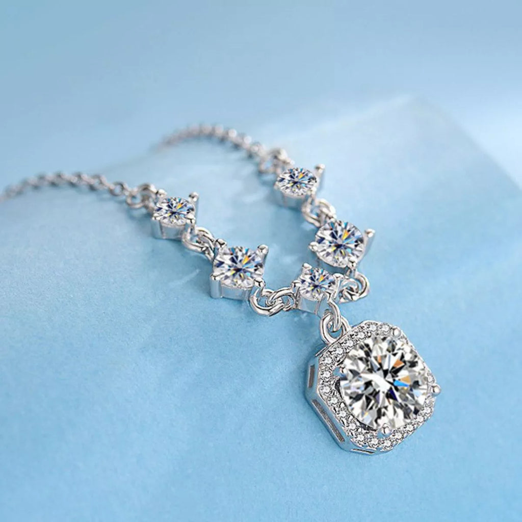 2 Carat Moissanite 925 Sterling Silver Pendant Necklace