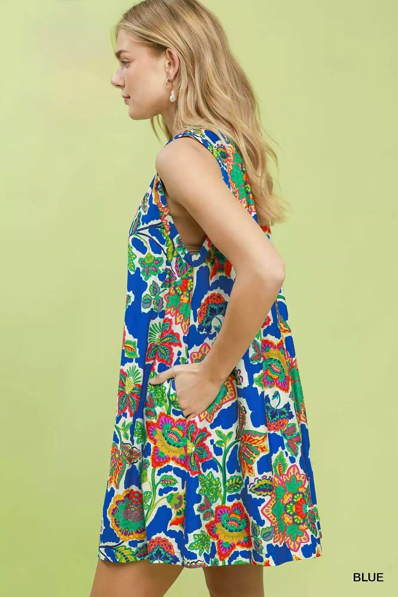 Umgee Abstract Print Sleeveless Shift Dress