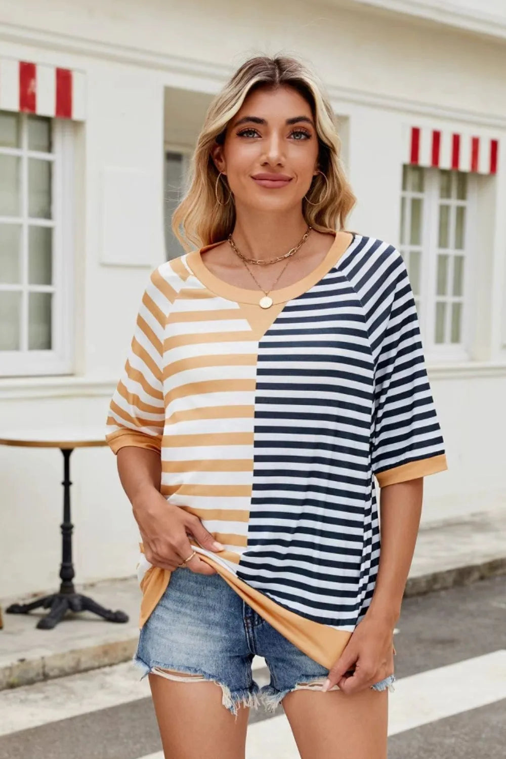 Striped Round Neck Half Sleeve T-Shirt