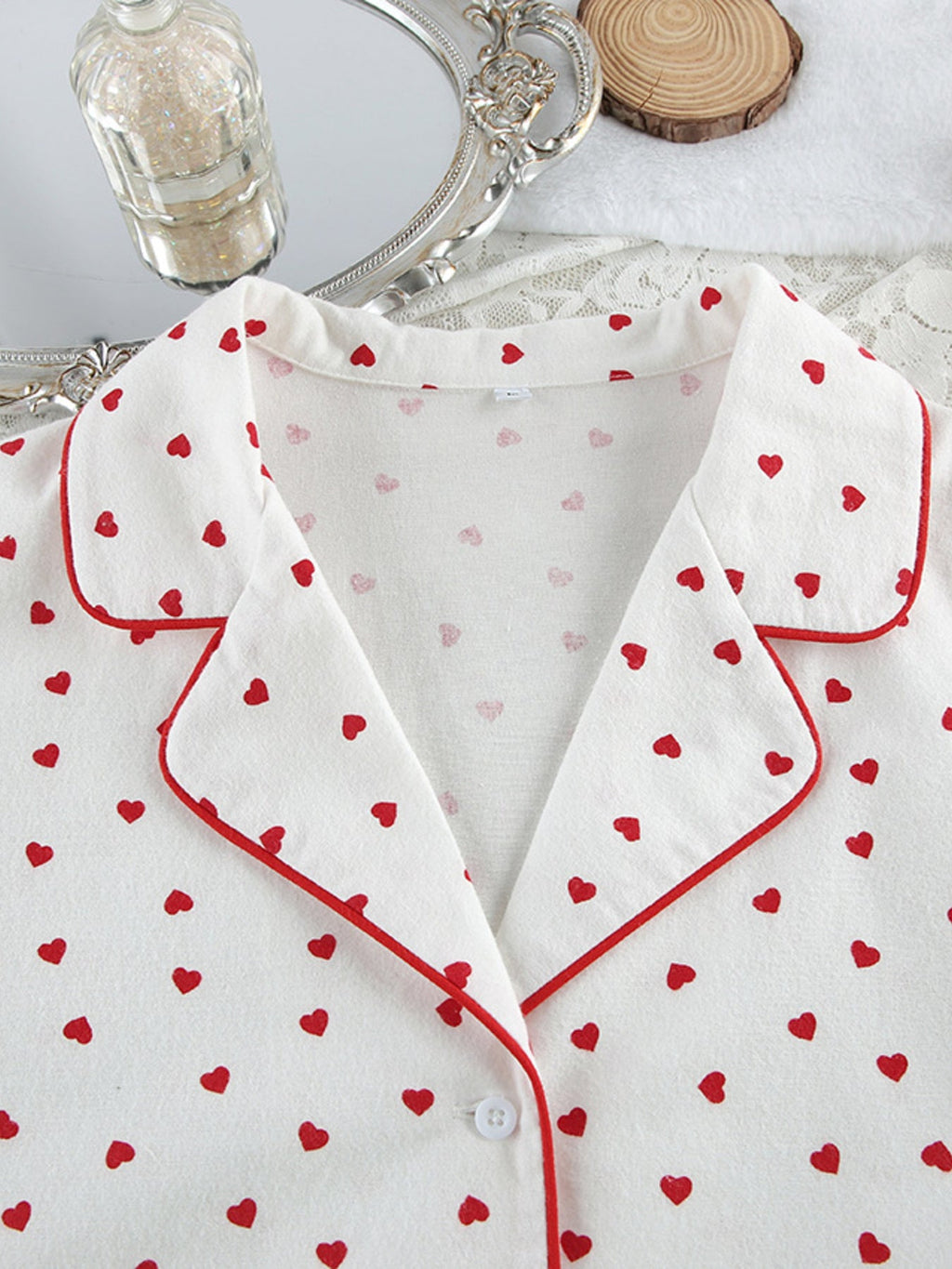 Heart Print Long Sleeve Top and Pants Lounge Set