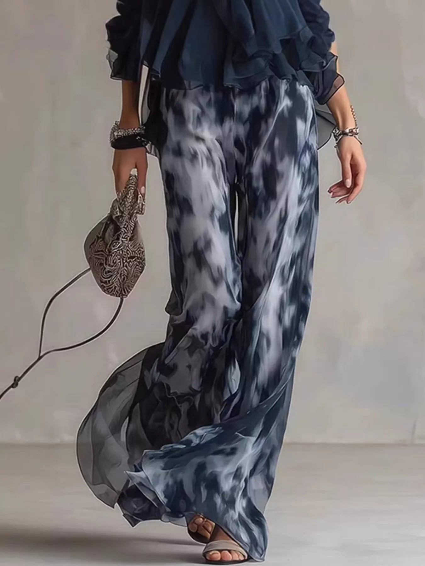 Halter Neck Top and Tie-Dye Wide-Leg Pants Set
