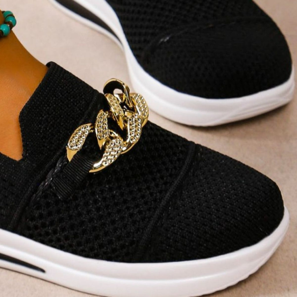 Chain Detail Round Toe Slip-Ons