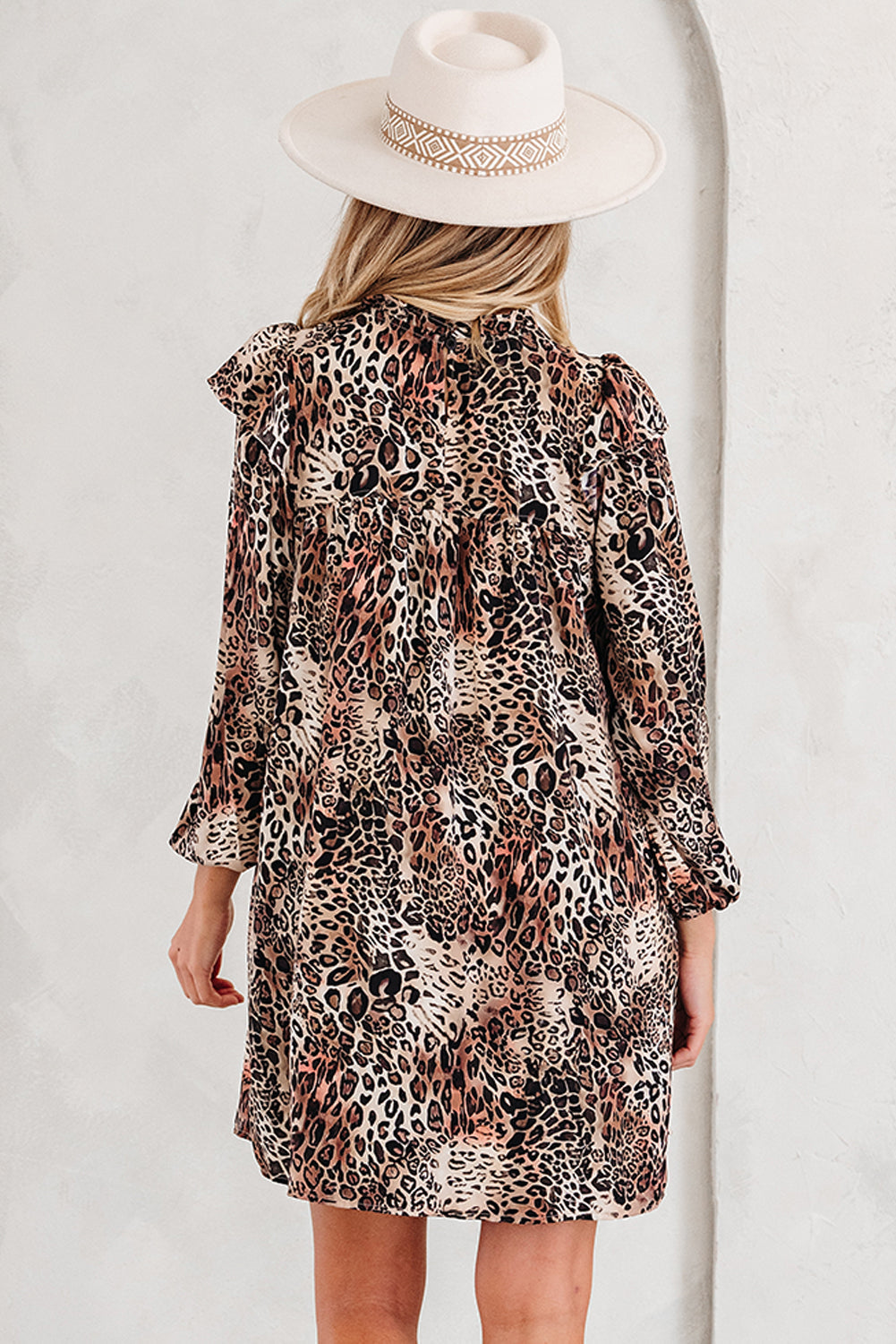 Leopard Ruffle Long Sleeve Mini Dress