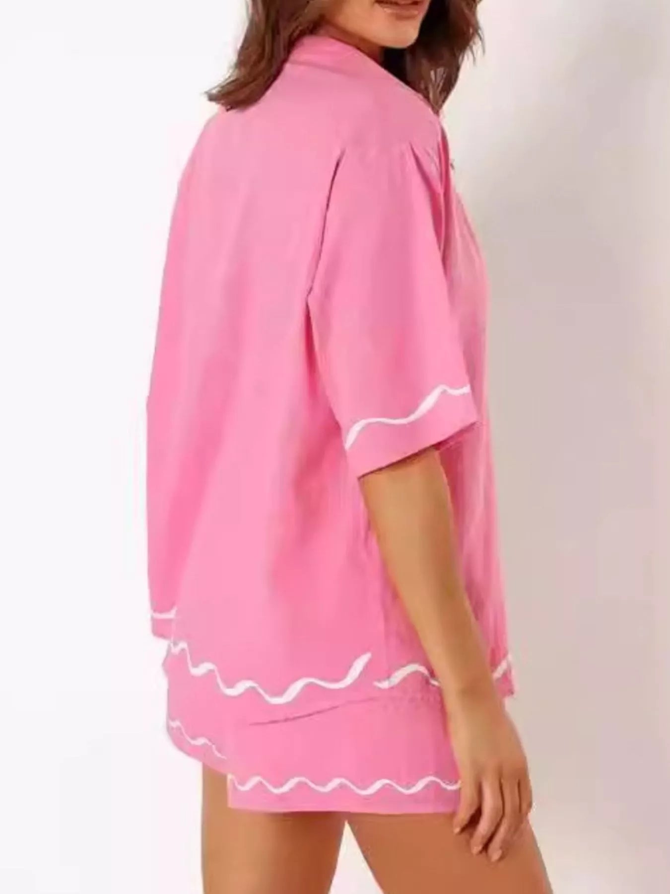 Button Down Contrast Trim Shirt and Shorts Set