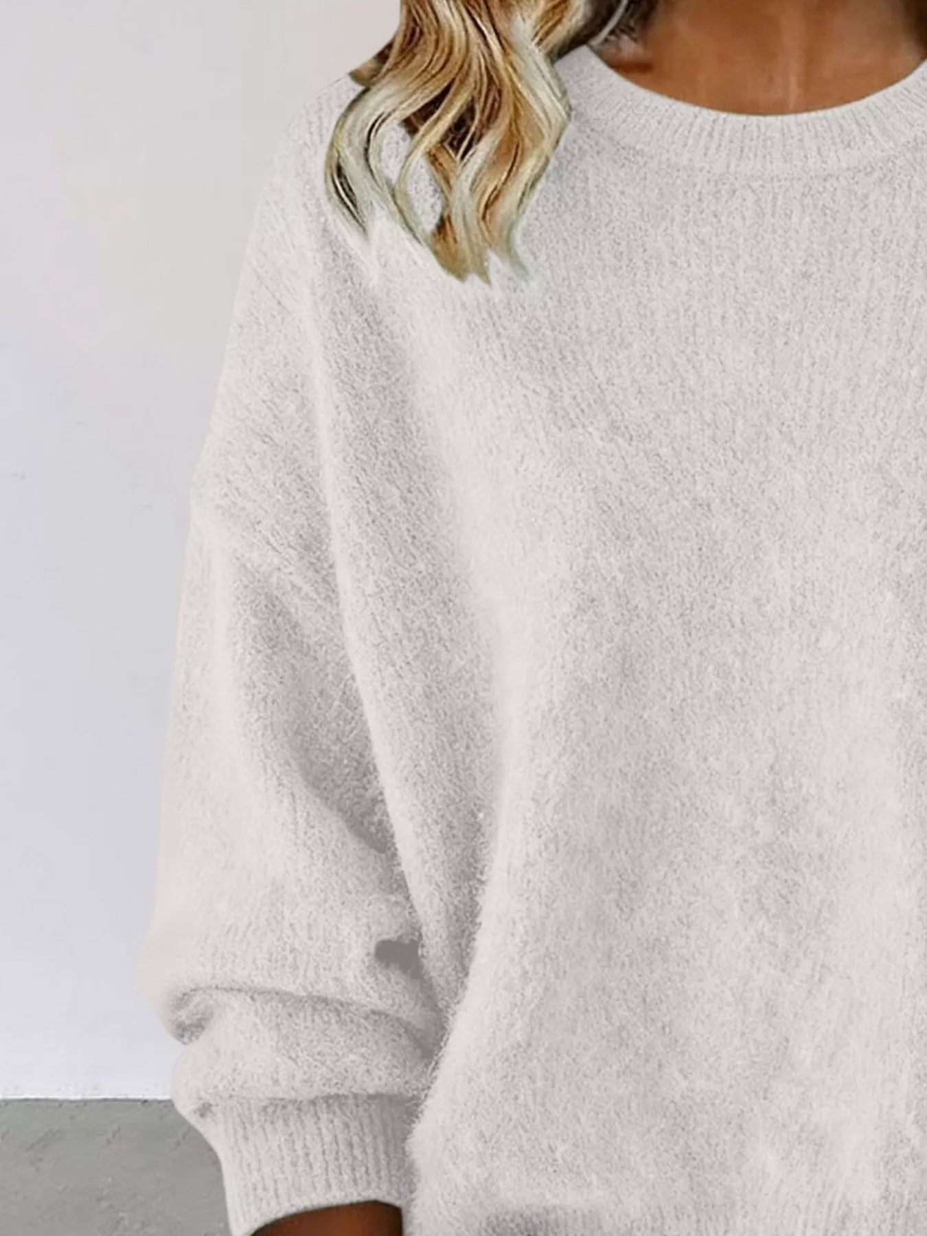 Full Size Round Neck Dropped Shoulder Sweater Plus Size