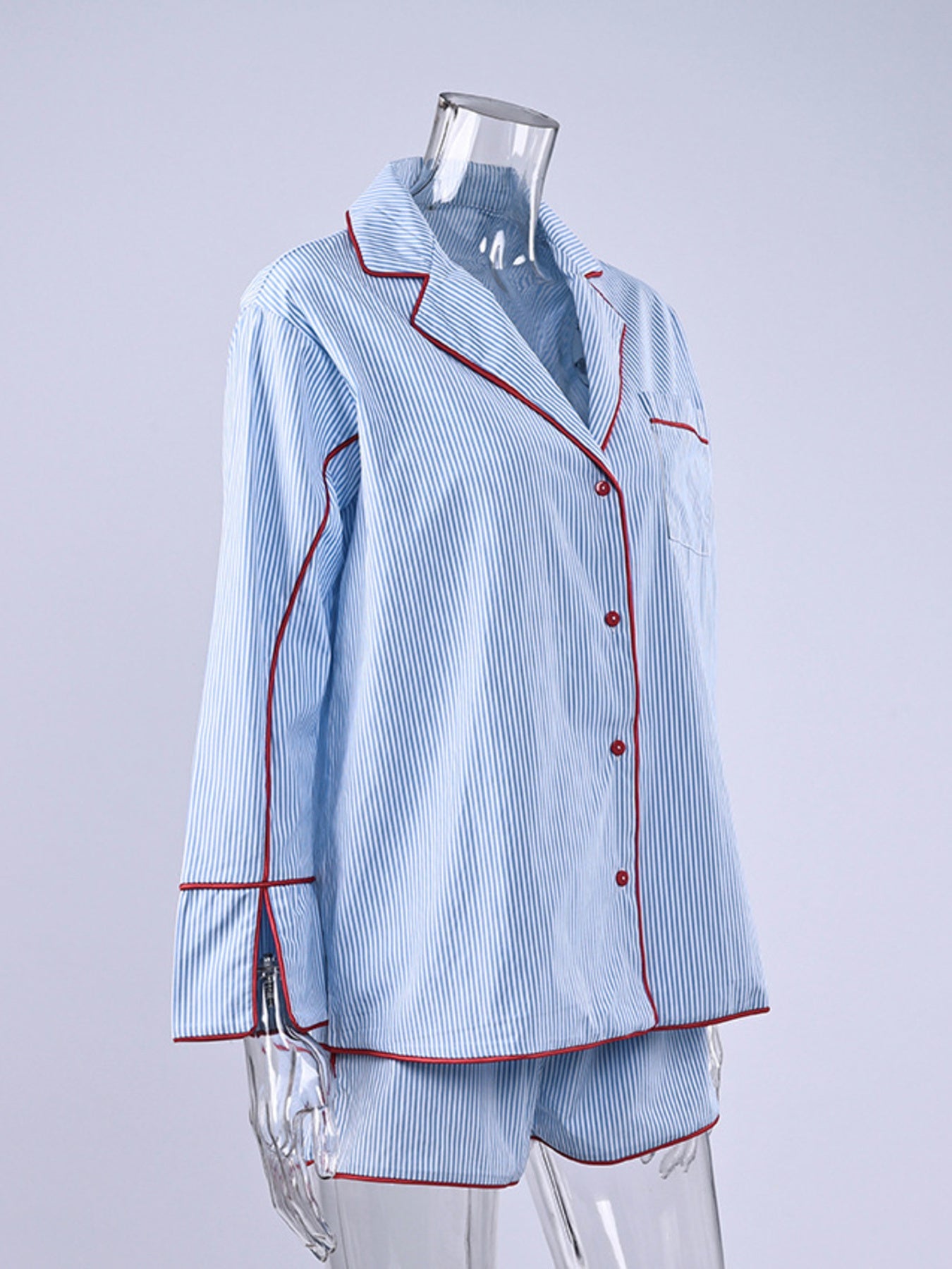 Striped Contrast Trim Top and Shorts Lounge Set