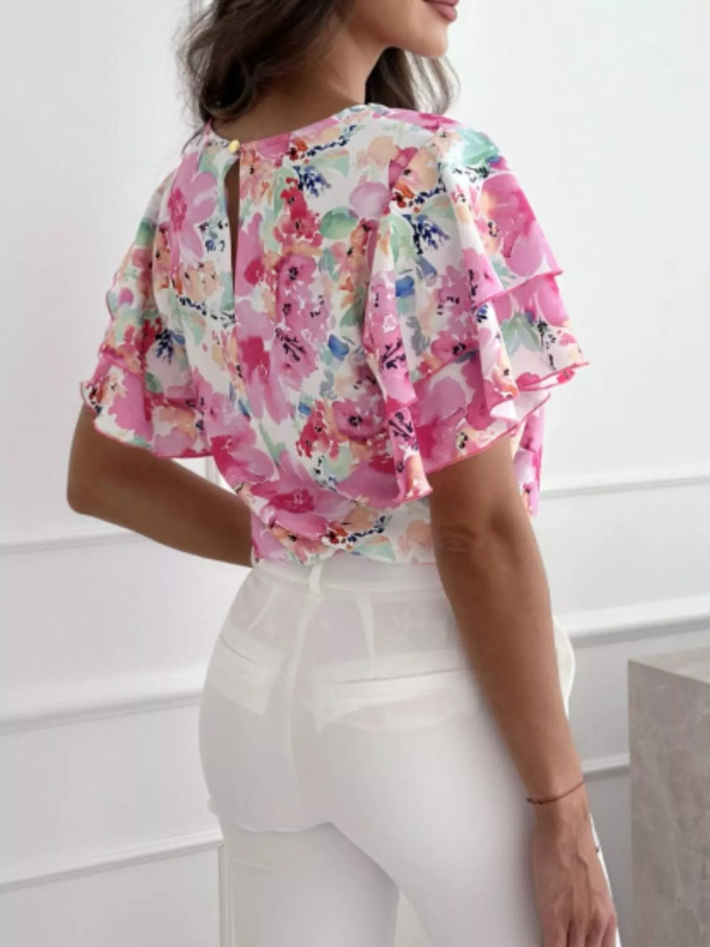 Floral Print Ruffle Sleeve Blouse