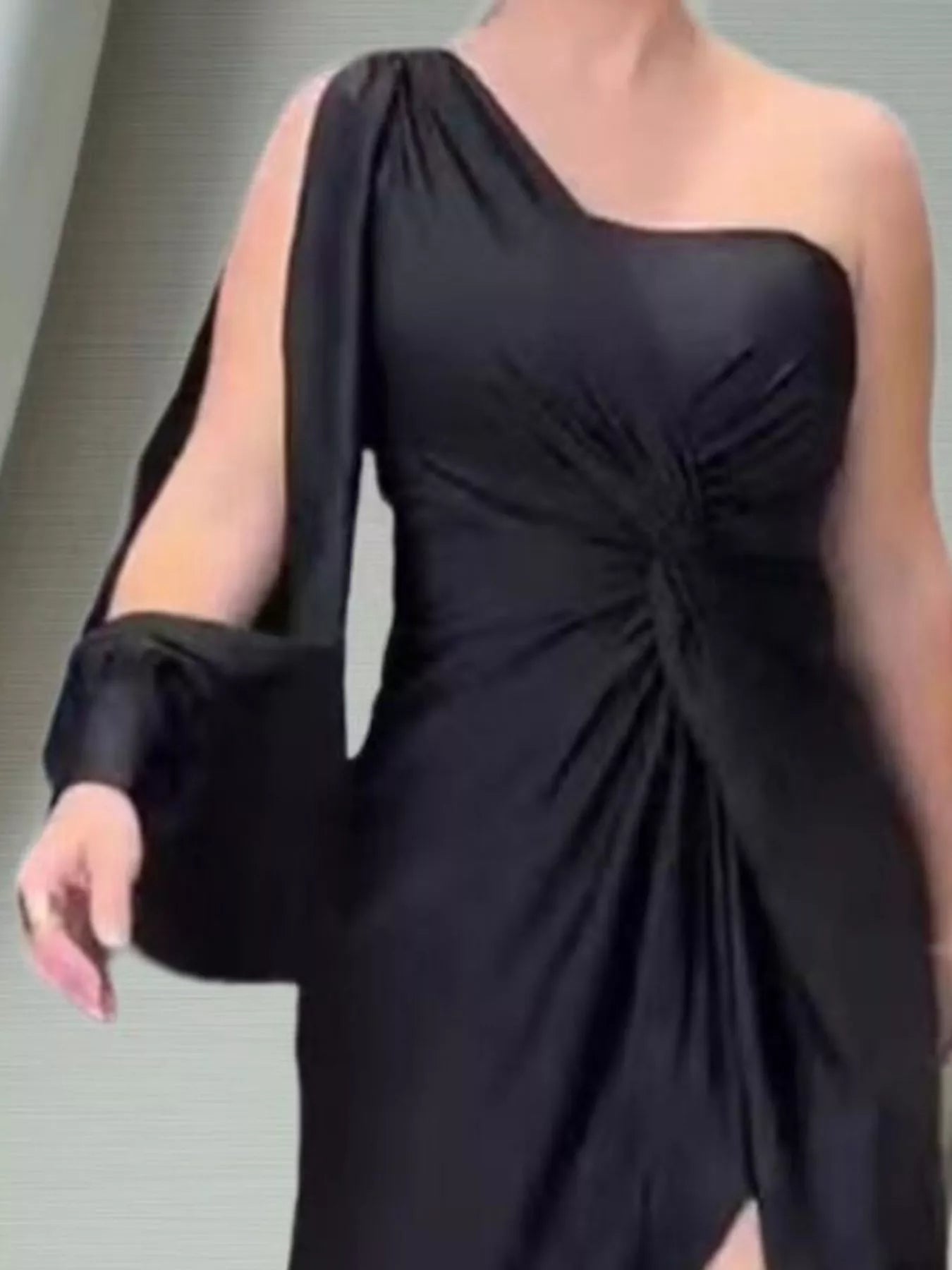Full Size One-Shoulder Knot Detail Slit Maxi Dress Plus Size