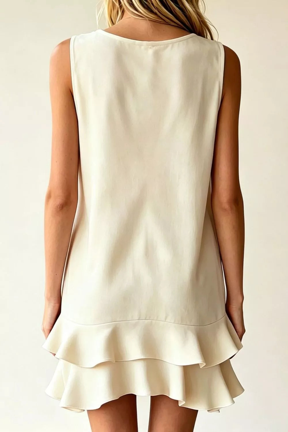 Full Size Sleeveless V-Neck Ruffle Hem Mini Dress Plus Size
