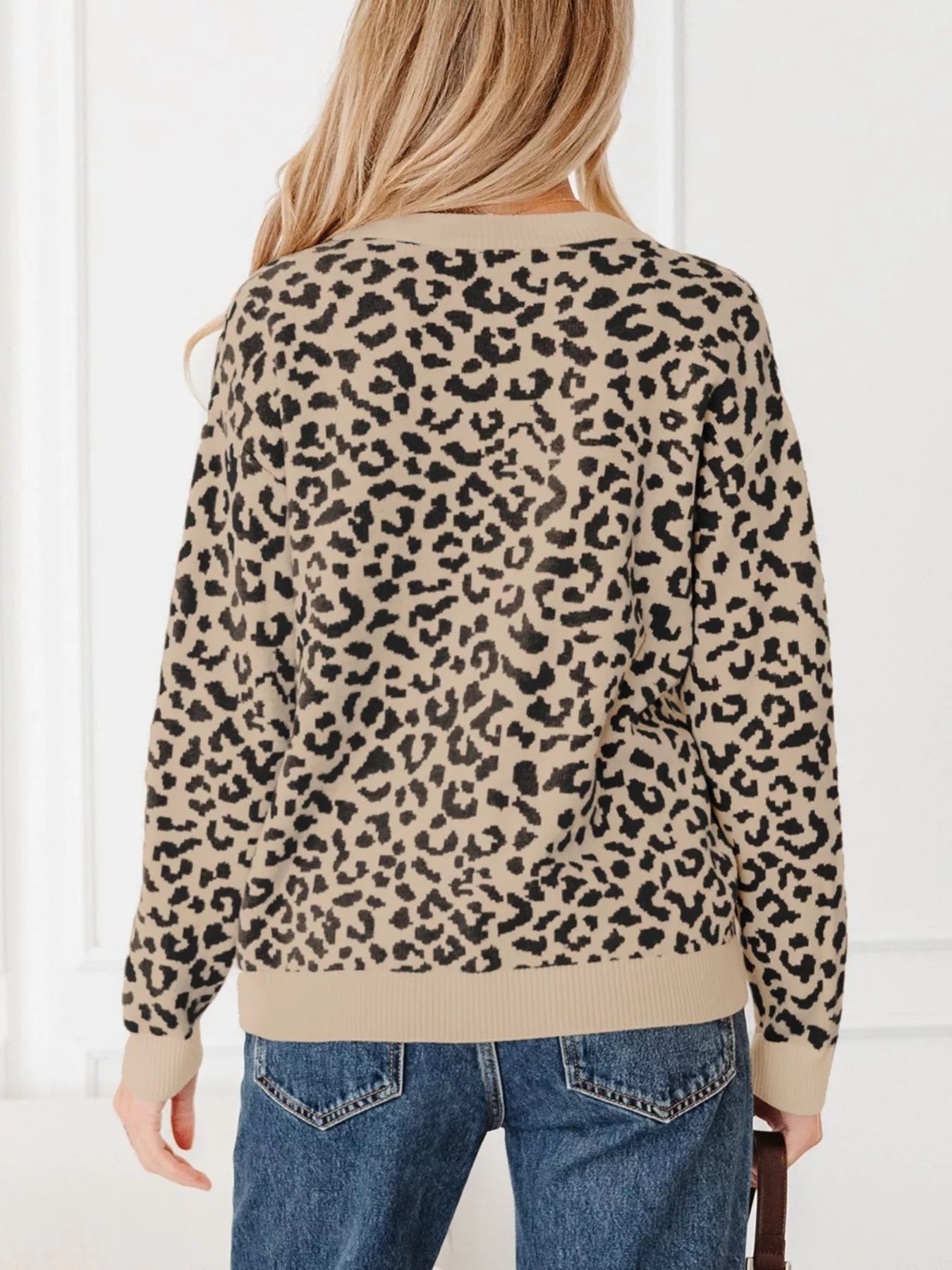 Leopard Drop Shoulder Chunky Knitted Cardigan