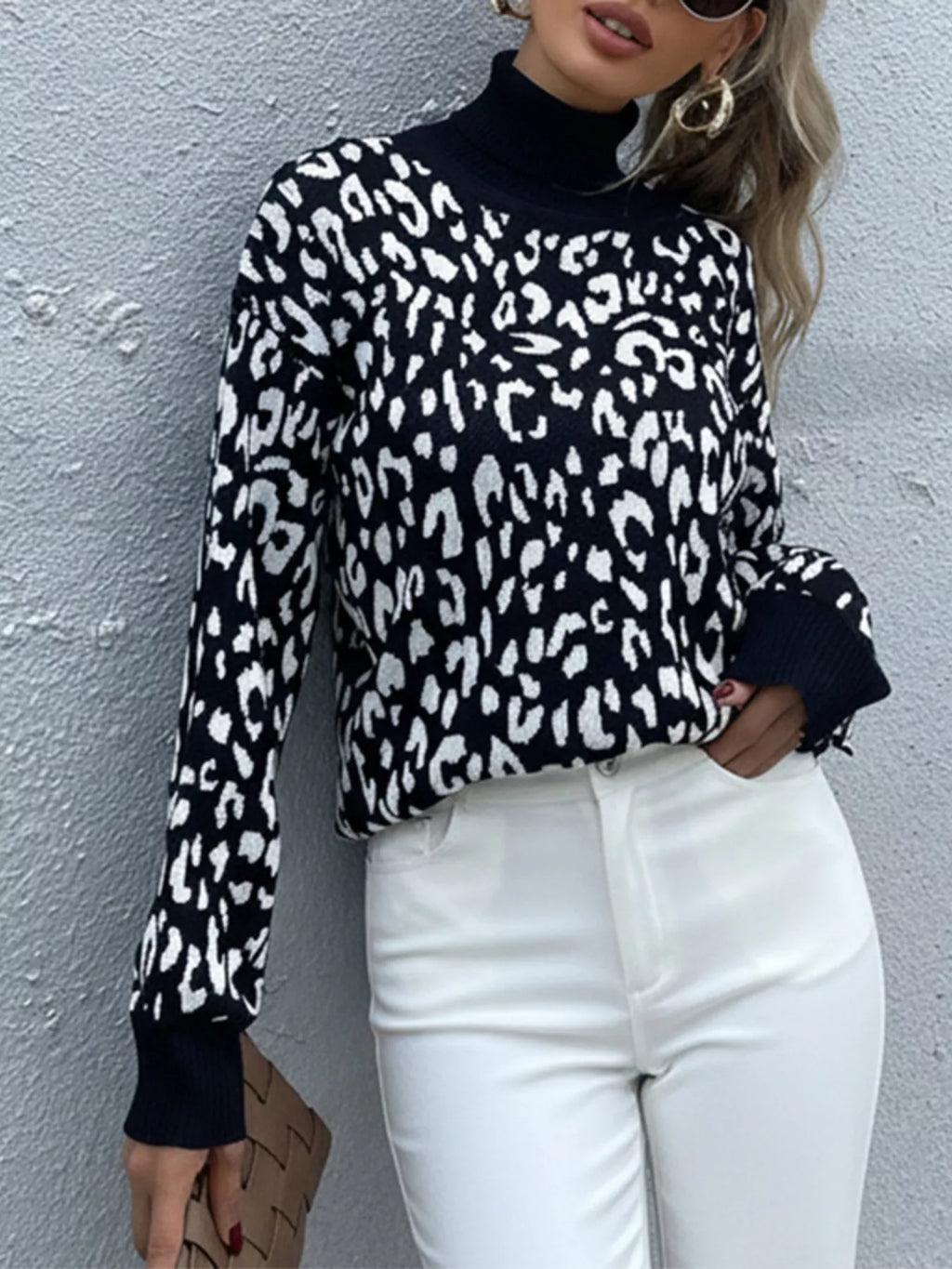 Leopard High Neck Pullover Sweater